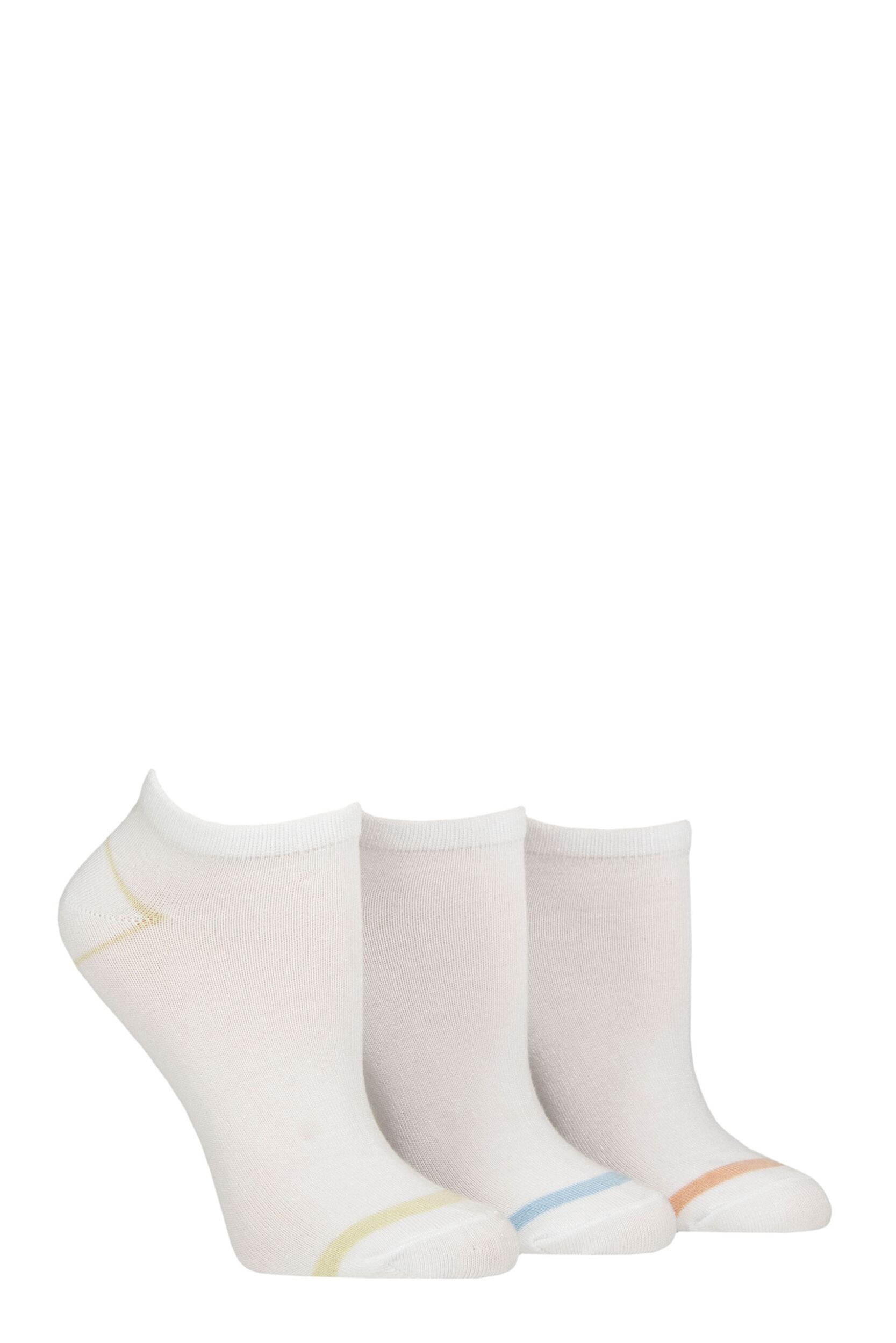 Image of Women's 3 Pair Glenmuir Plain and Patterned Bamboo Secret Socks White / Green / Blue / Orange 4-8