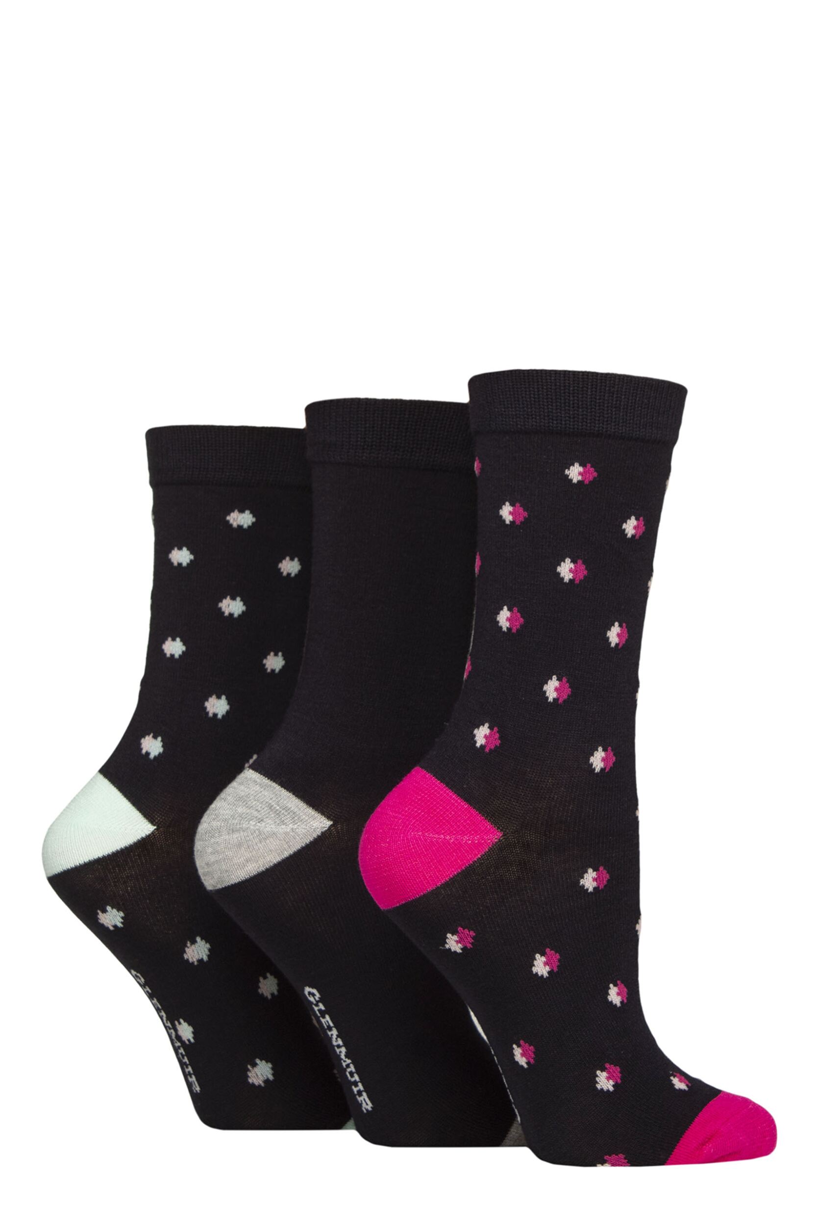 Women's 3 Pair Glenmuir Patterned Bamboo Socks with Christmas Gift Tag Navy Mini Diamonds 4-8 Women's