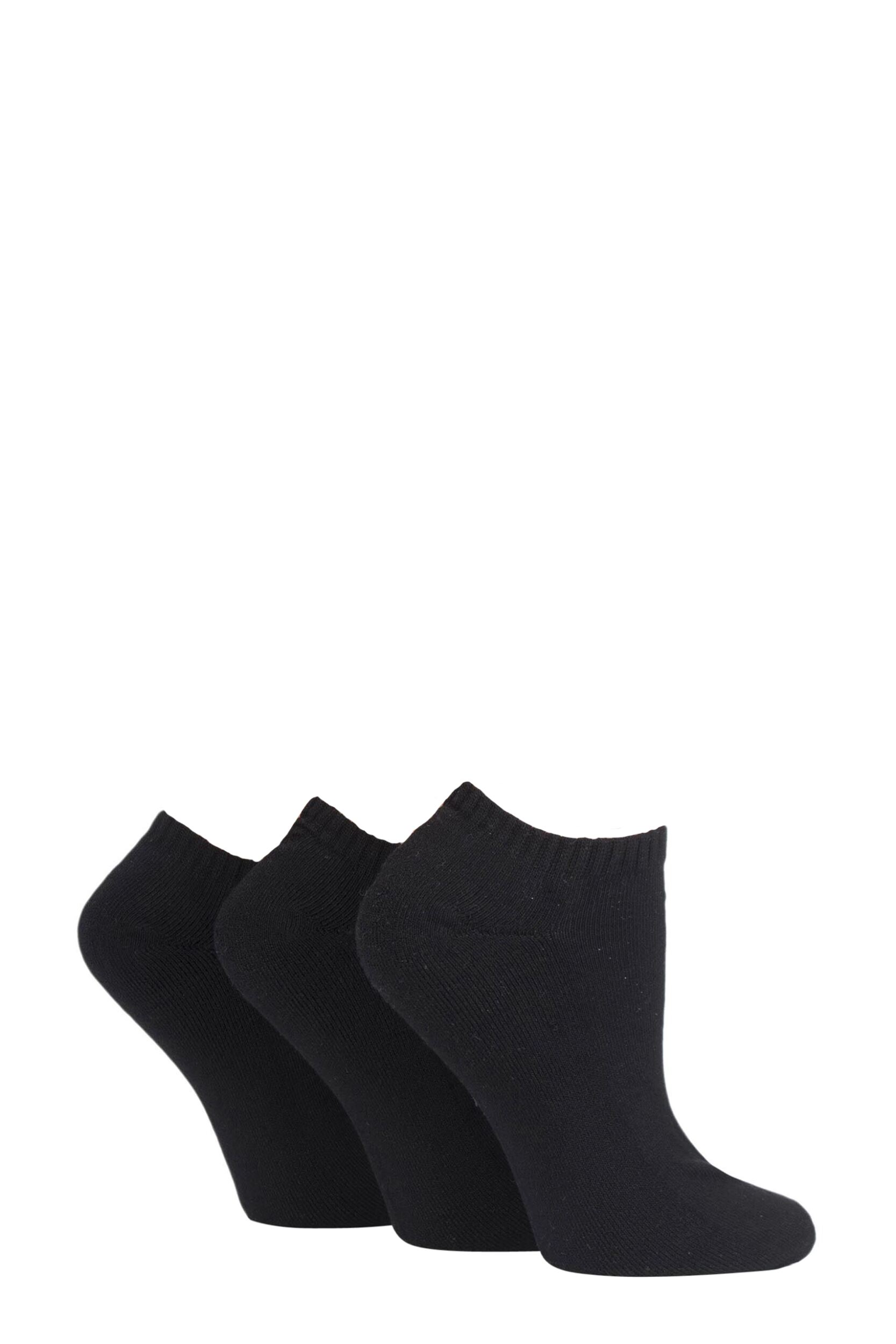 3 Pair Black Cushion Bamboo Sports Trainer Socks Ladies 4-8 Ladies - Glenmuir