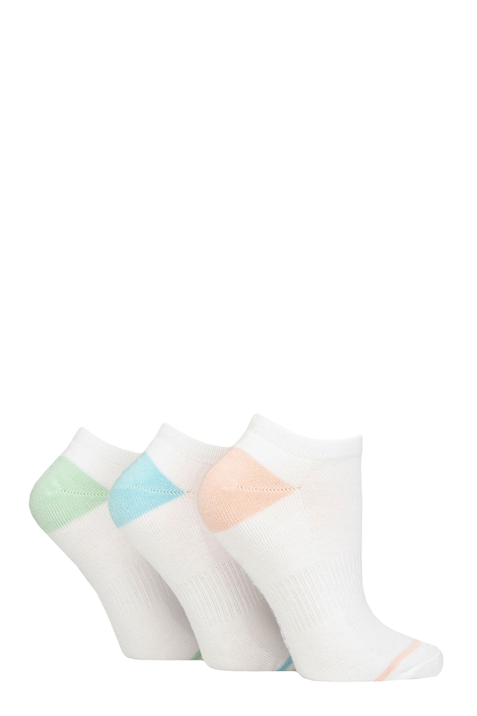 Women's 3 Pair Glenmuir Cushion Bamboo Sports Trainer Socks White Pink / Sage 4-8
