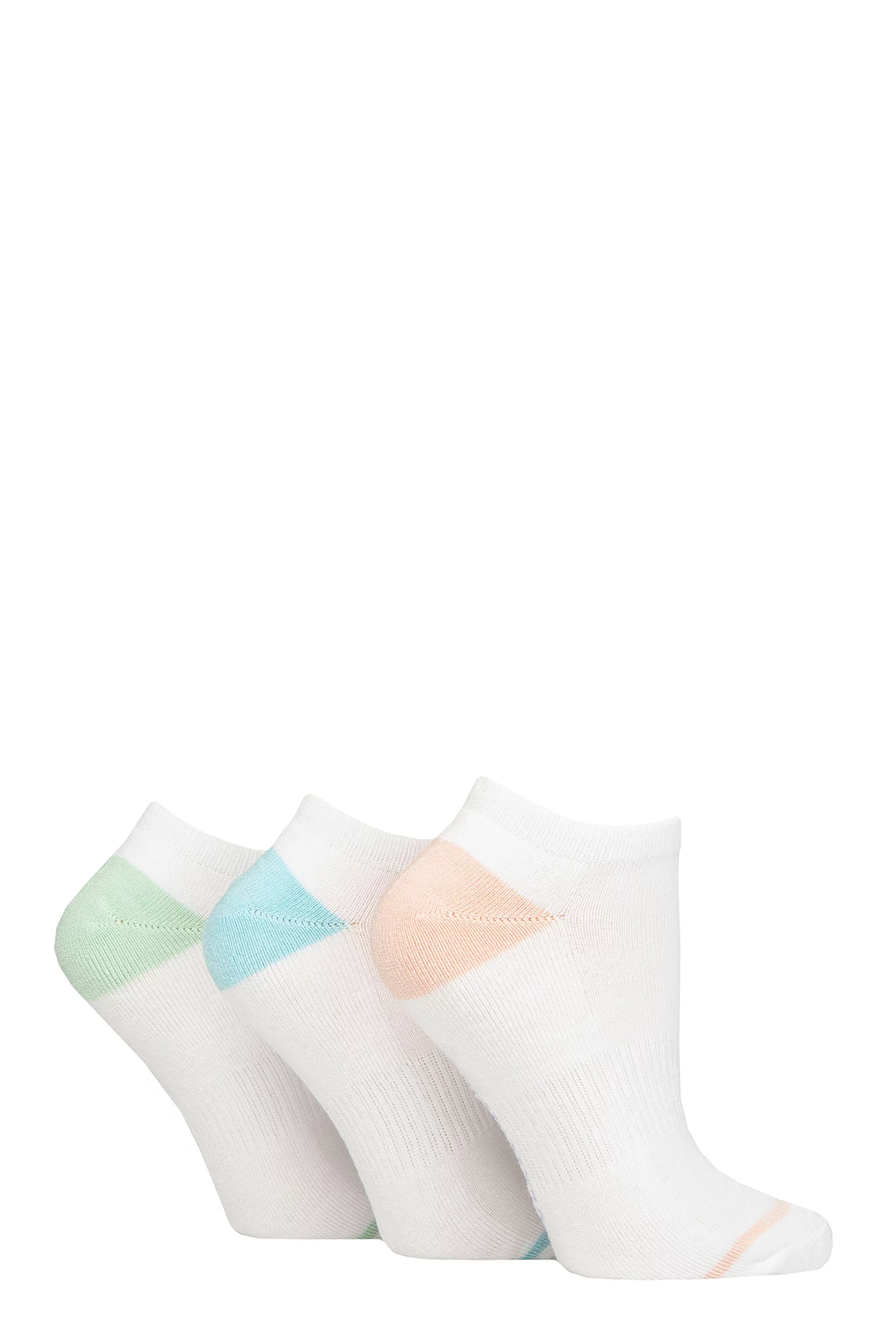 Women's 3 Pair Glenmuir Cushion Bamboo Sports Trainer Socks White Pink / Sage 4