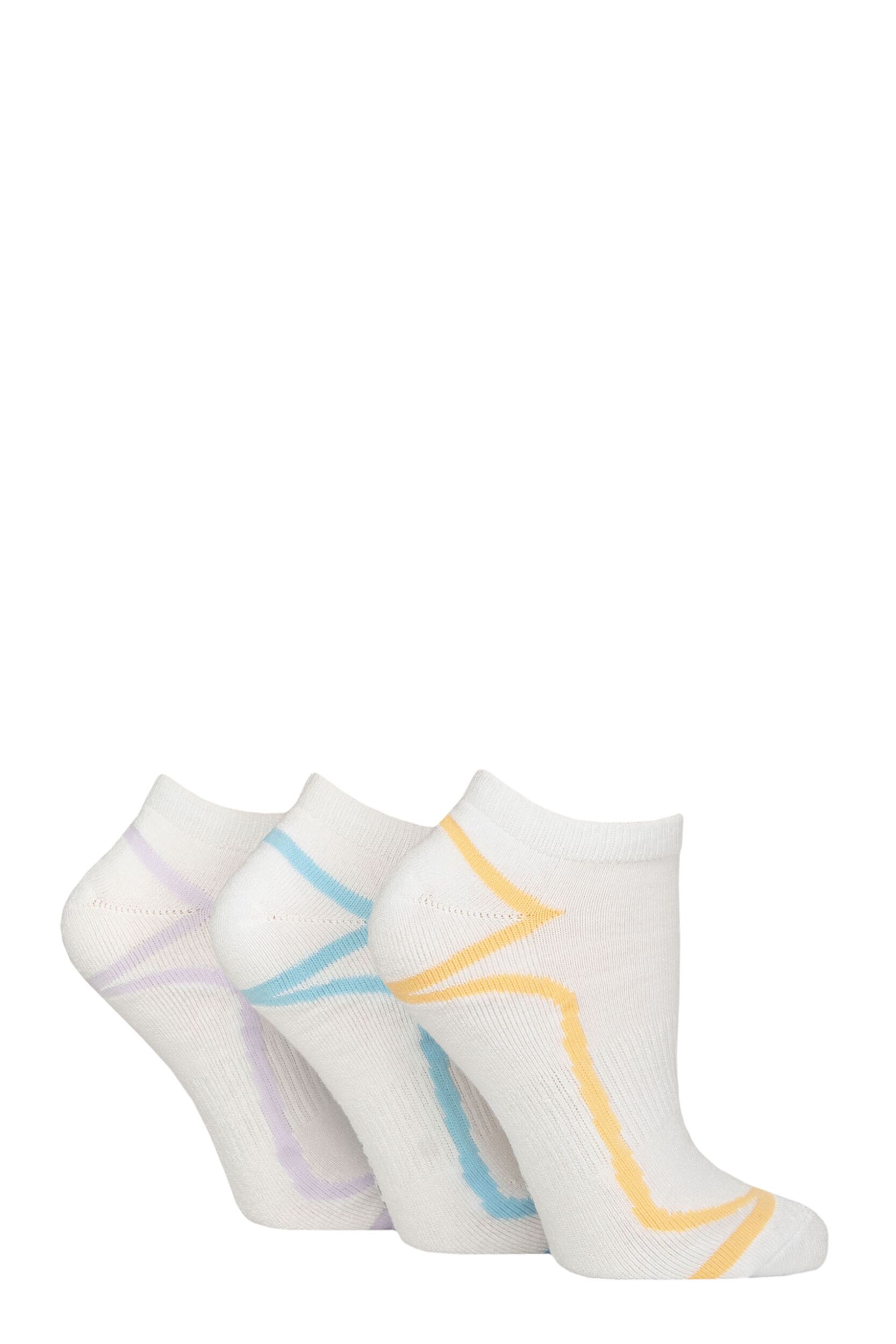 Women's 3 Pair Glenmuir Cushion Bamboo Sports Trainer Socks White / Orange / Blue / Lilac 4-8