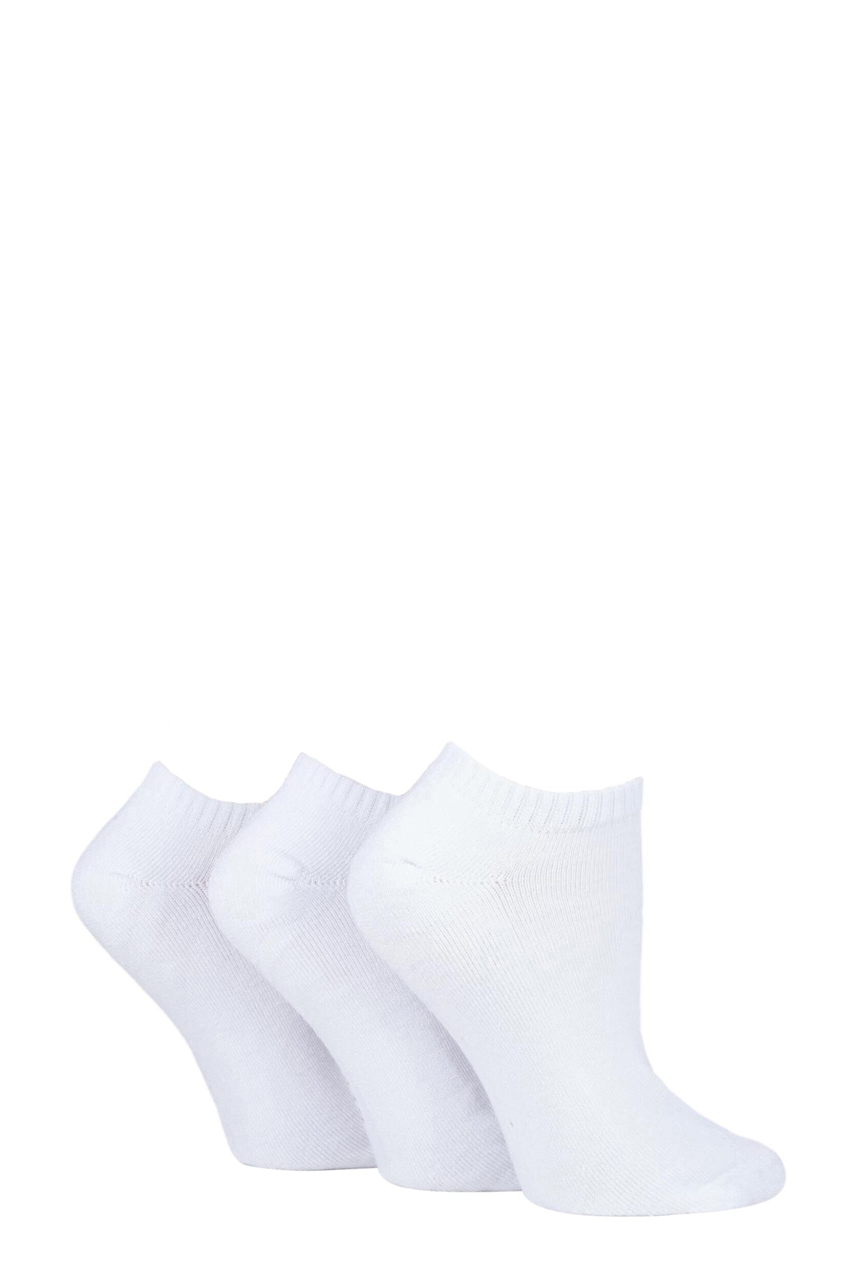 3 Pair White Cushion Bamboo Sports Trainer Socks Ladies 4-8 Ladies - Glenmuir