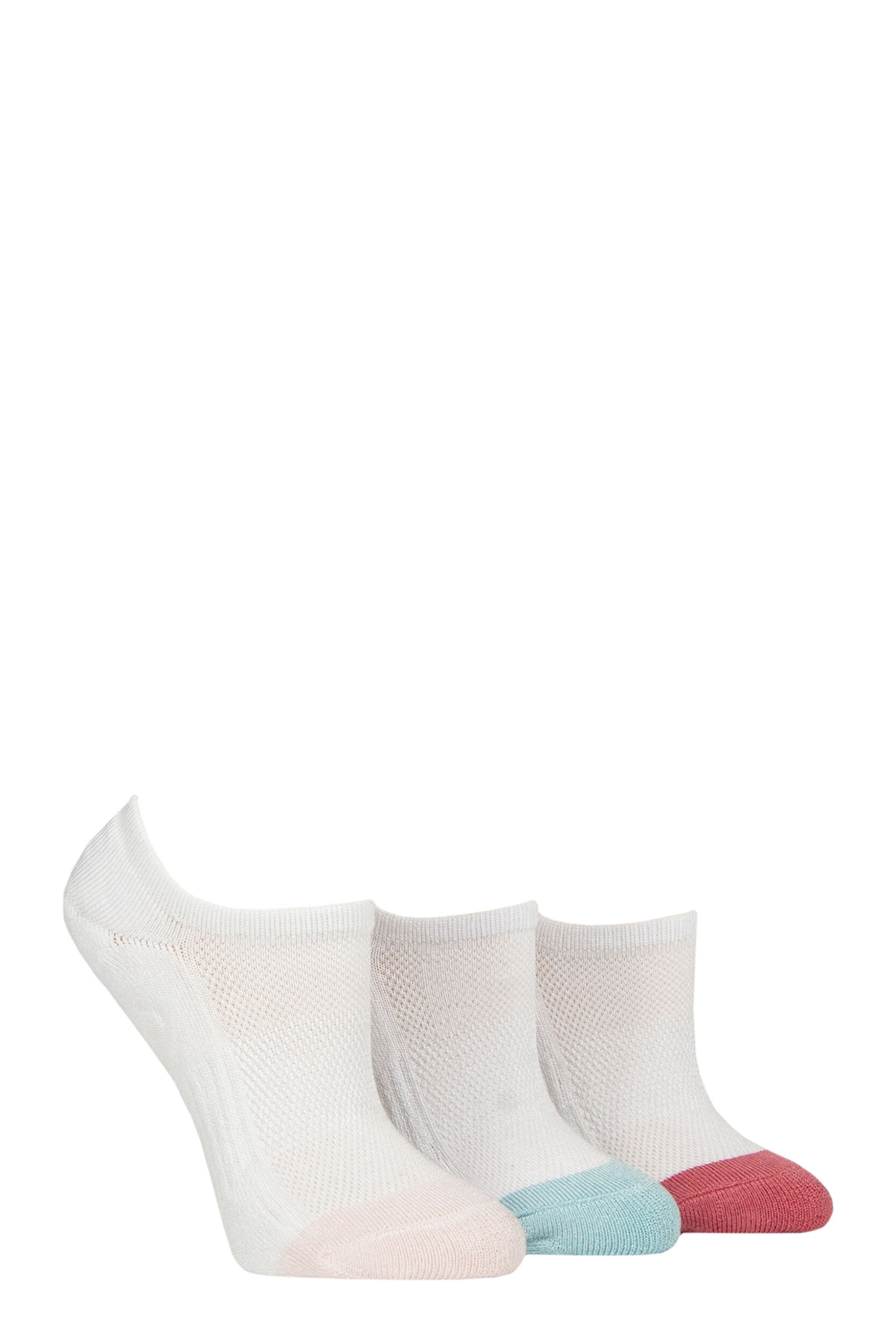 Women's 3 Pair Glenmuir Bamboo Sports Shoe Liners White / Pink / Blue / Coral 4-8