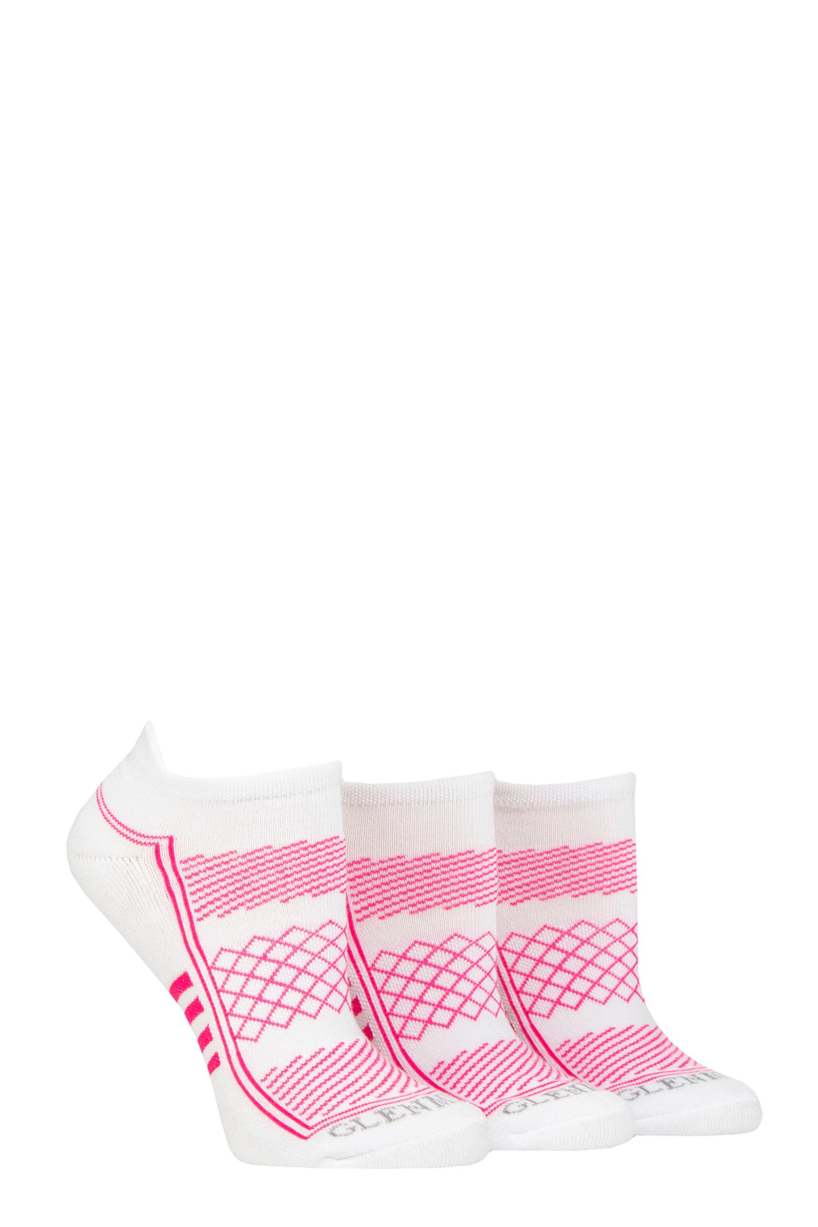 Women's 3 Pair Glenmuir Cushioned Sport Trainer Socks White 4-8