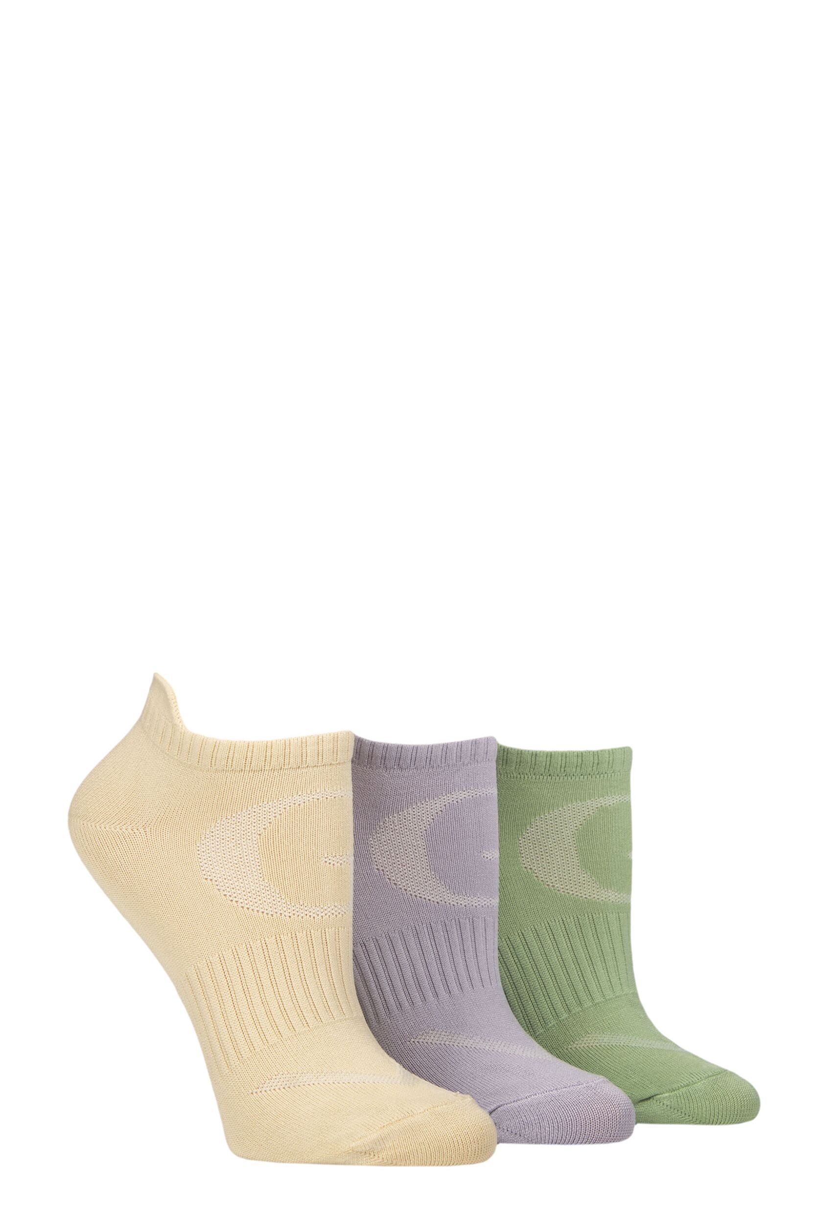 Women's 3 Pair Glenmuir Recycled Poly Sports Trainer Socks with Arch Support Neutrals 4-8