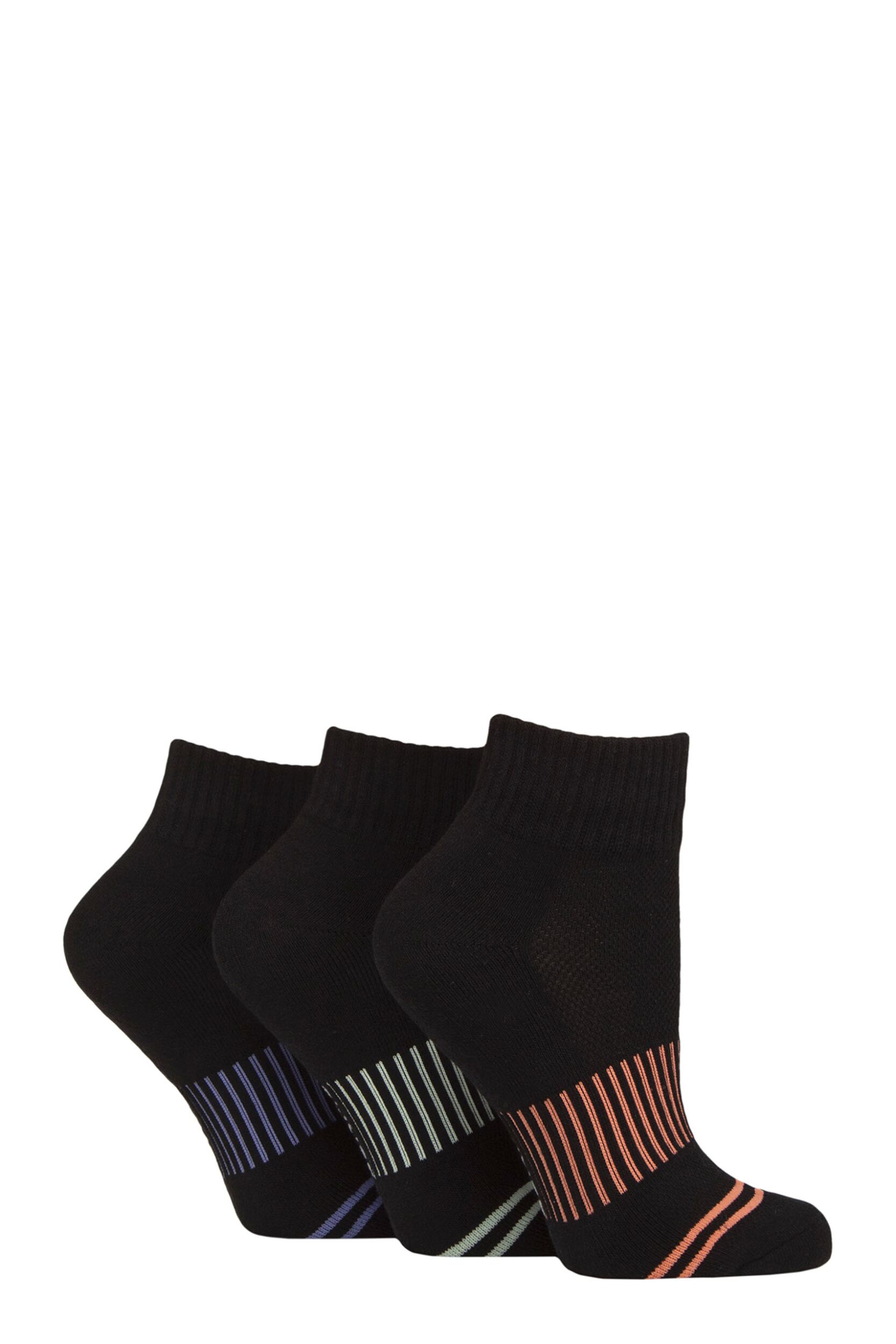 Women's 3 Pair Glenmuir Cotton Half-Cushioned Mid Length Sports Socks Black 4-8 Women's