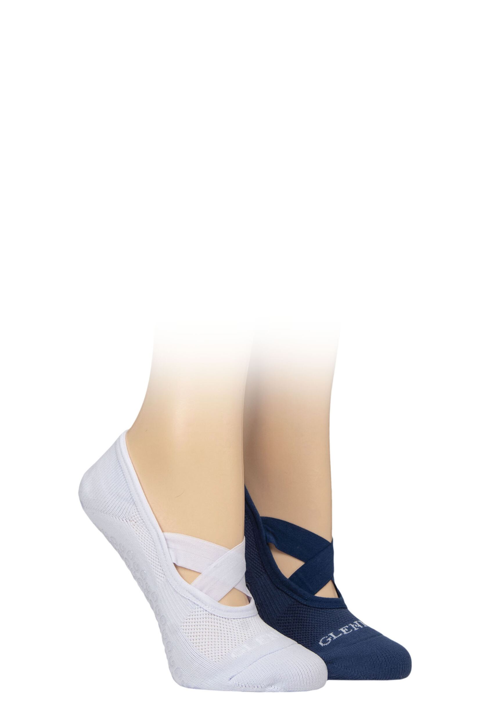 Image of Women's 2 Pair Glenmuir Cushioned Sole Yoga Shoe Liner Socks Lilac / Blue 4-8