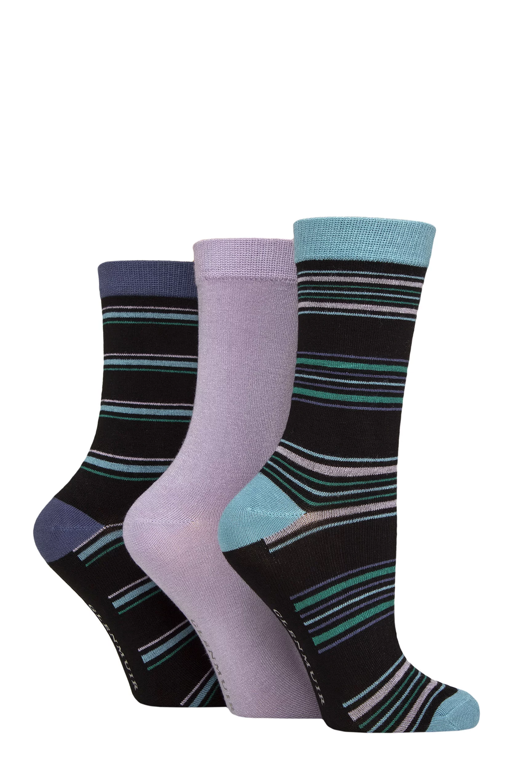 Women's 3 Pair Glenmuir Patterned Bamboo Socks Stripes Black 4