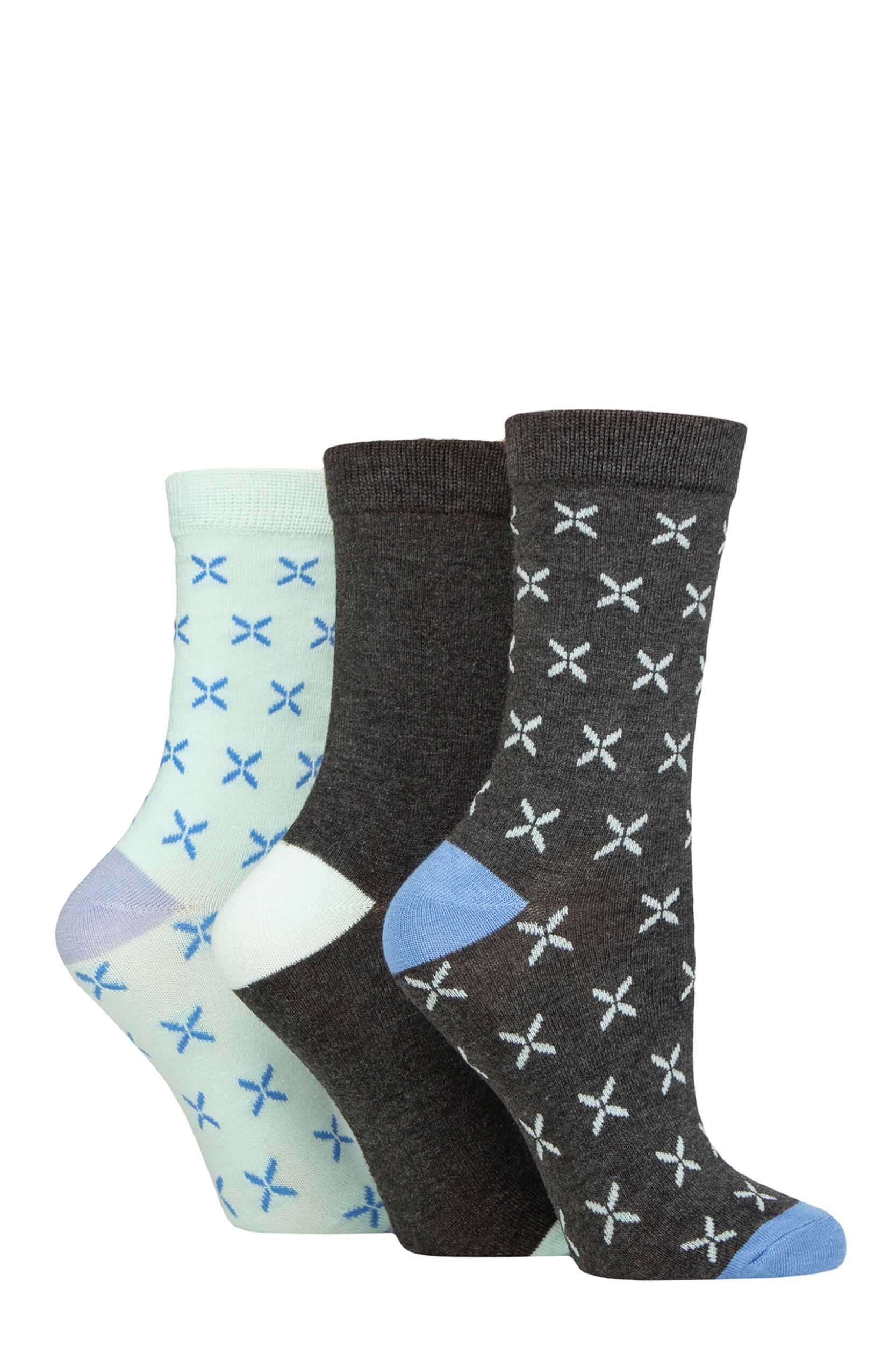 Women's 3 Pair Glenmuir Patterned Bamboo Socks Cross Charcoal 4-8 Ladies