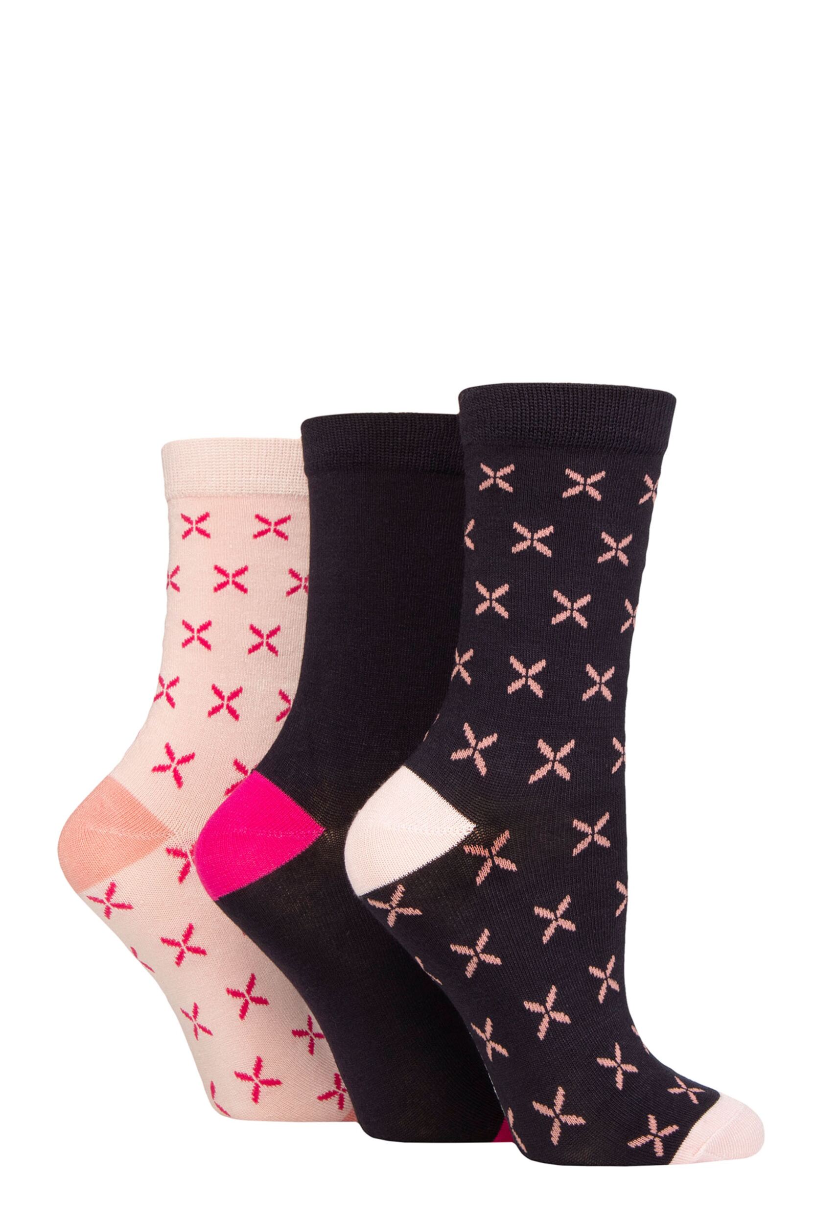 Women's 3 Pair Glenmuir Patterned Bamboo Socks Cross Navy 4-8 Ladies