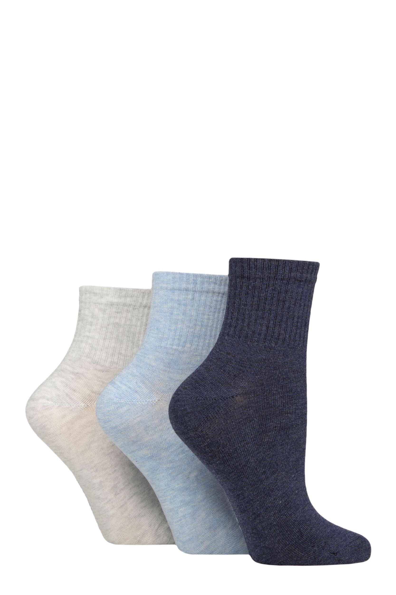 Women’s 3 Pair Glenmuir Bamboo Cropped Socks Ribbed Blues 4-8