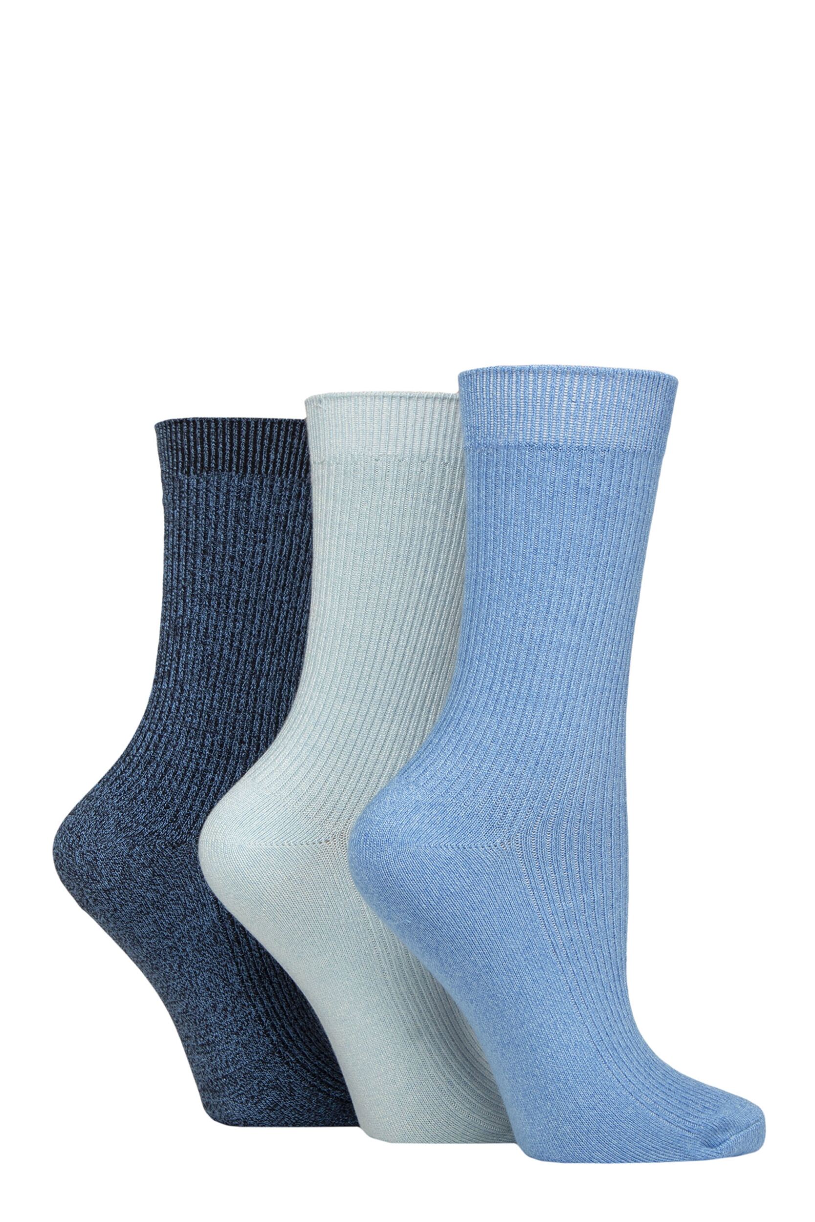 Women’s 3 Pair Glenmuir Bamboo Leisure Socks Blues 4-8 Women’s
