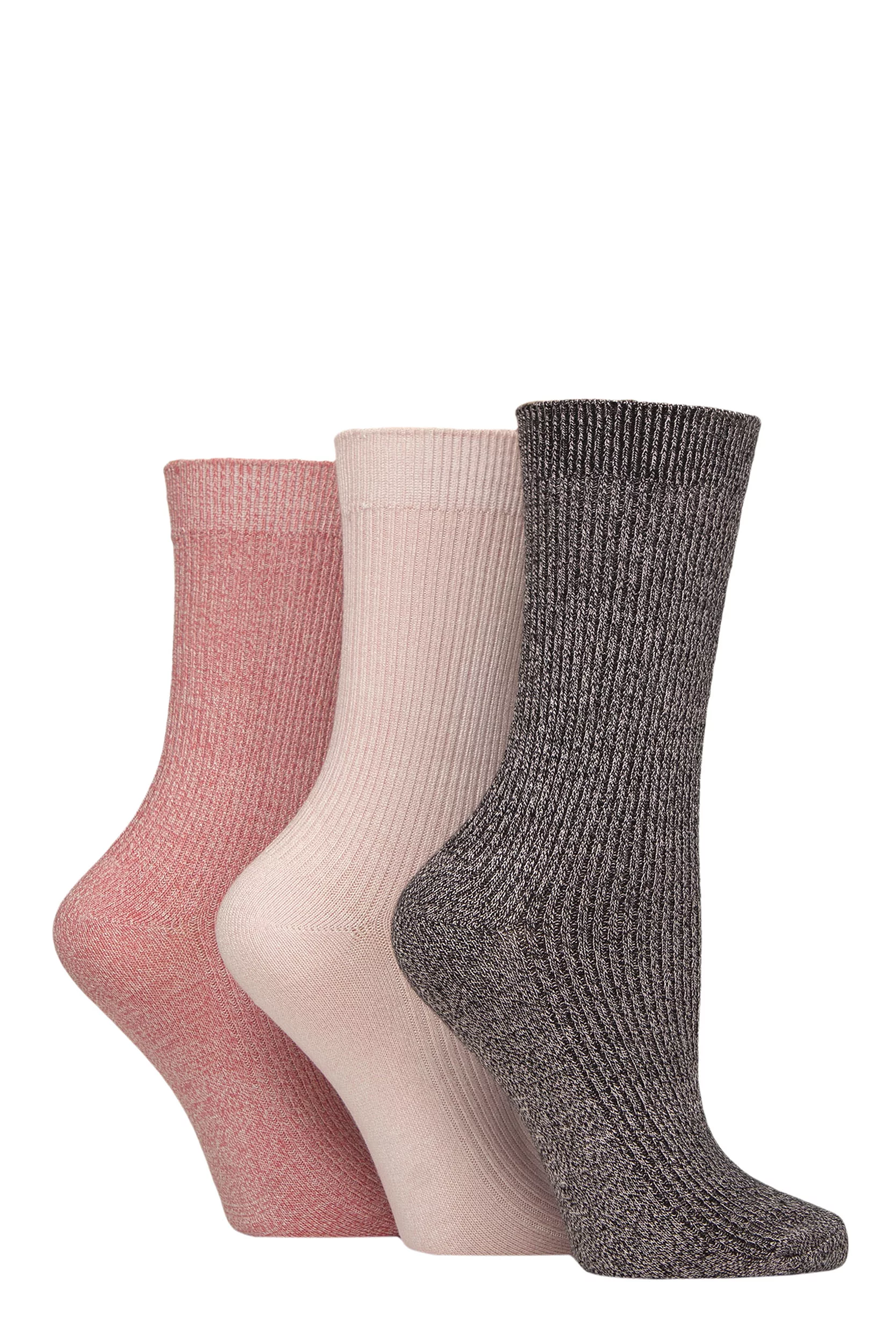 Women's 3 Pair Glenmuir Bamboo Leisure Socks Black / Pink 4-8 Women'