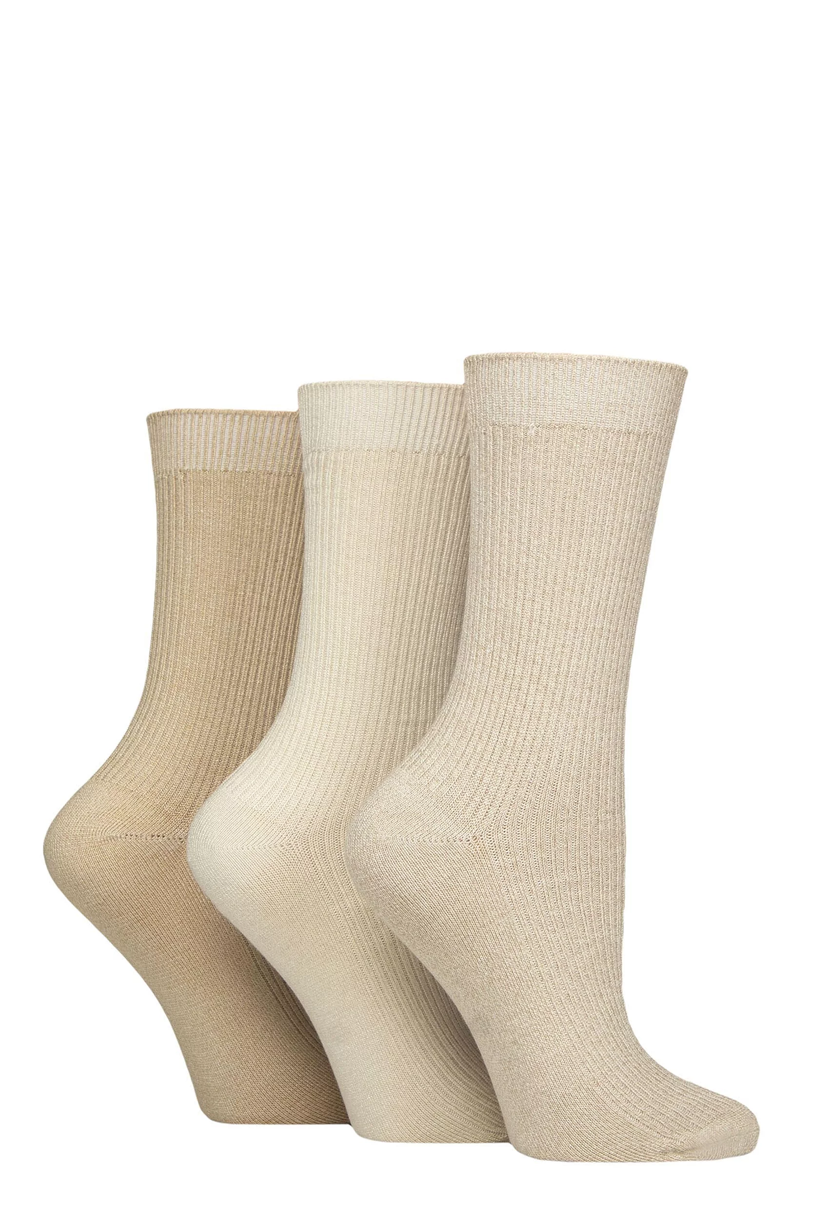 Women's 3 Pair Glenmuir Bamboo Leisure Socks Oatmeal 4-8 Women'