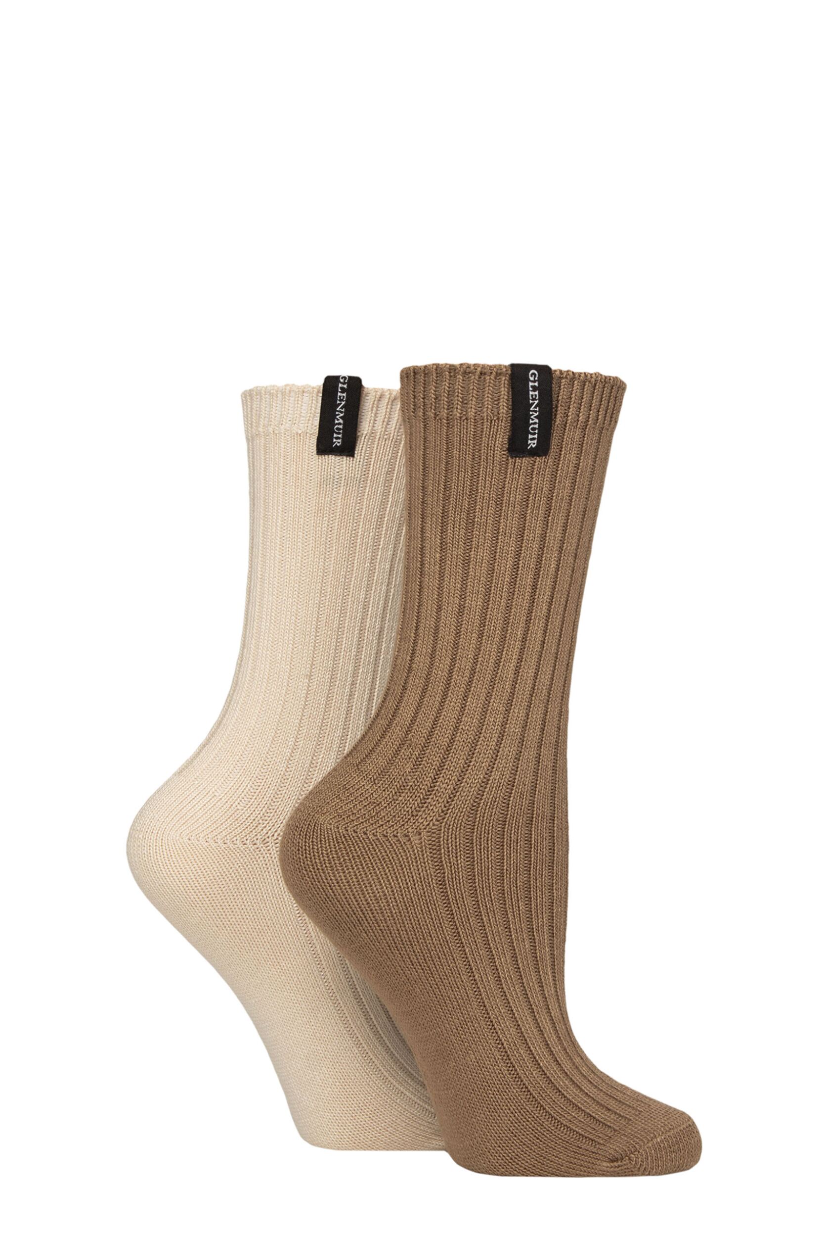 Women's 2 Pair Glenmuir Light Cushioned Bamboo Boot Socks Brown / Beige 4-8