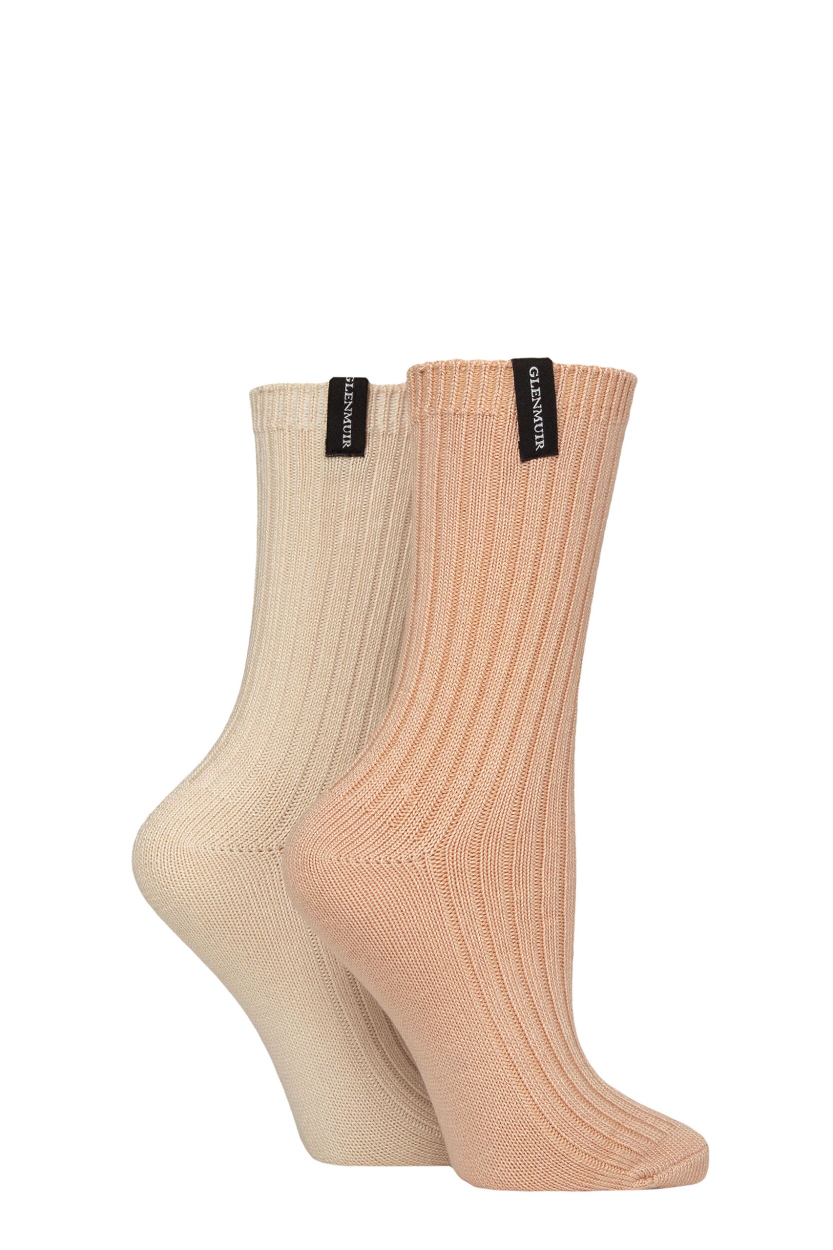 Women's 2 Pair Glenmuir Light Cushioned Bamboo Boot Socks Pink / Beige 4-8