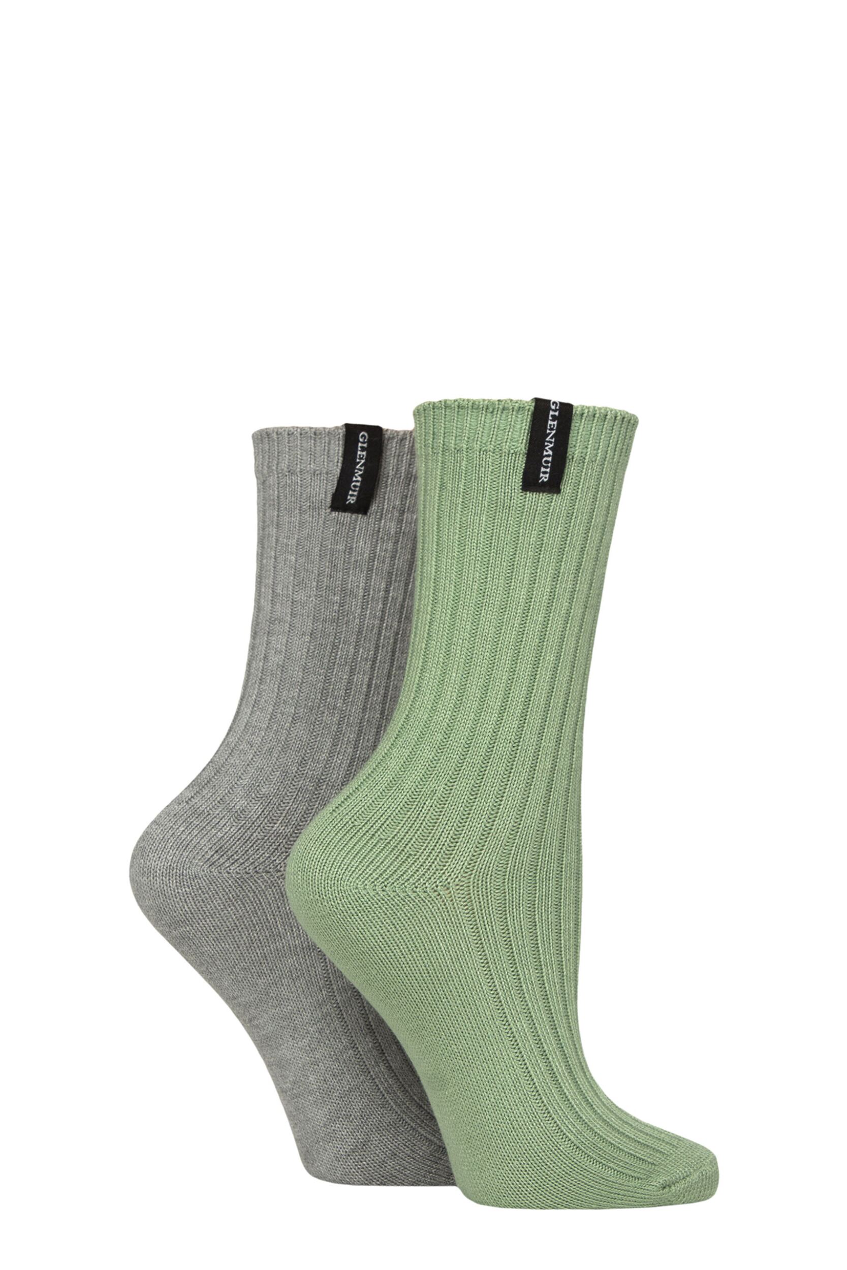 Image of Women's 2 Pair Glenmuir Light Cushioned Bamboo Boot Socks Green / Grey 4-8