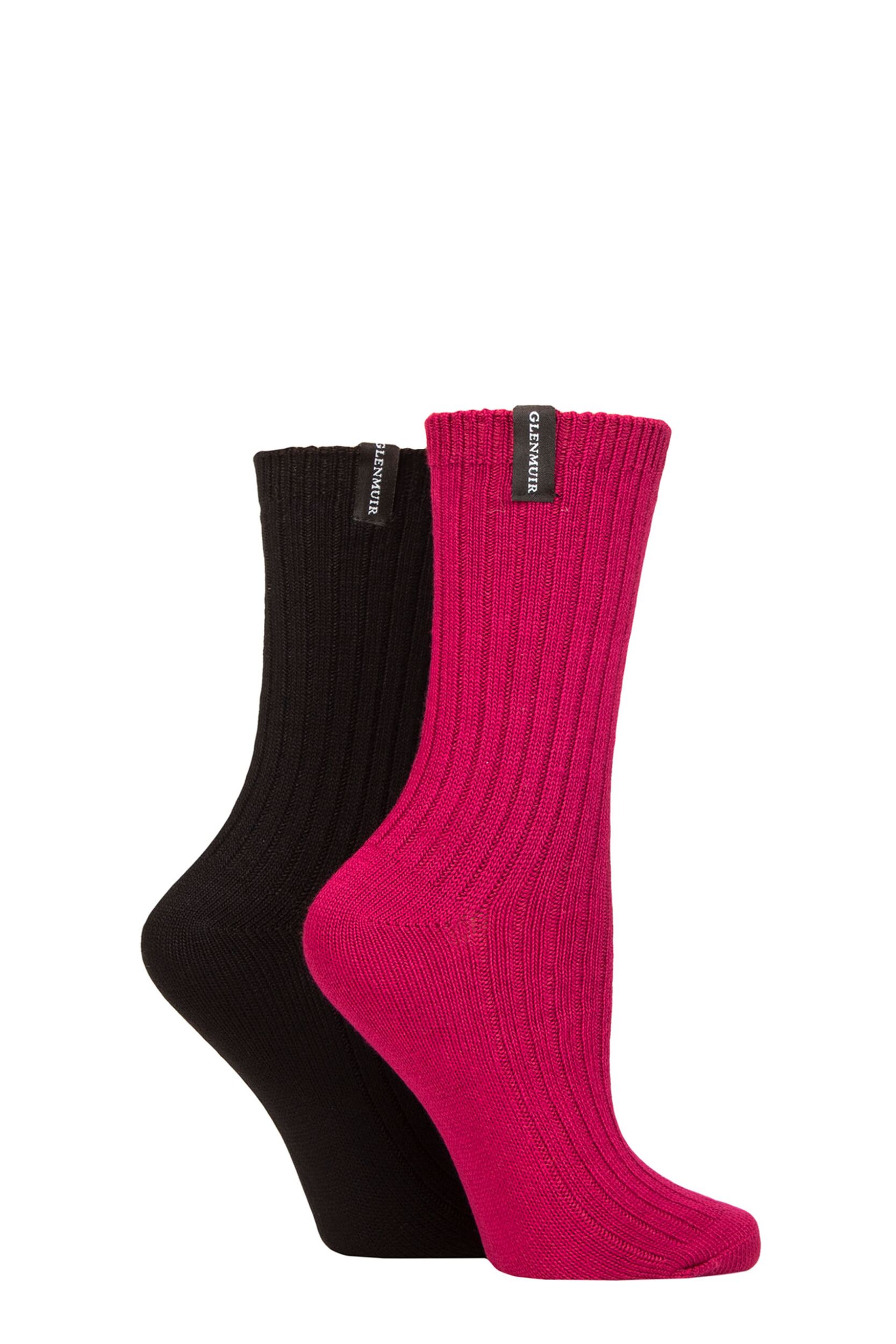 Women's 2 Pair Glenmuir Light Cushioned Bamboo Boot Socks Maroon / Black UK 4-8