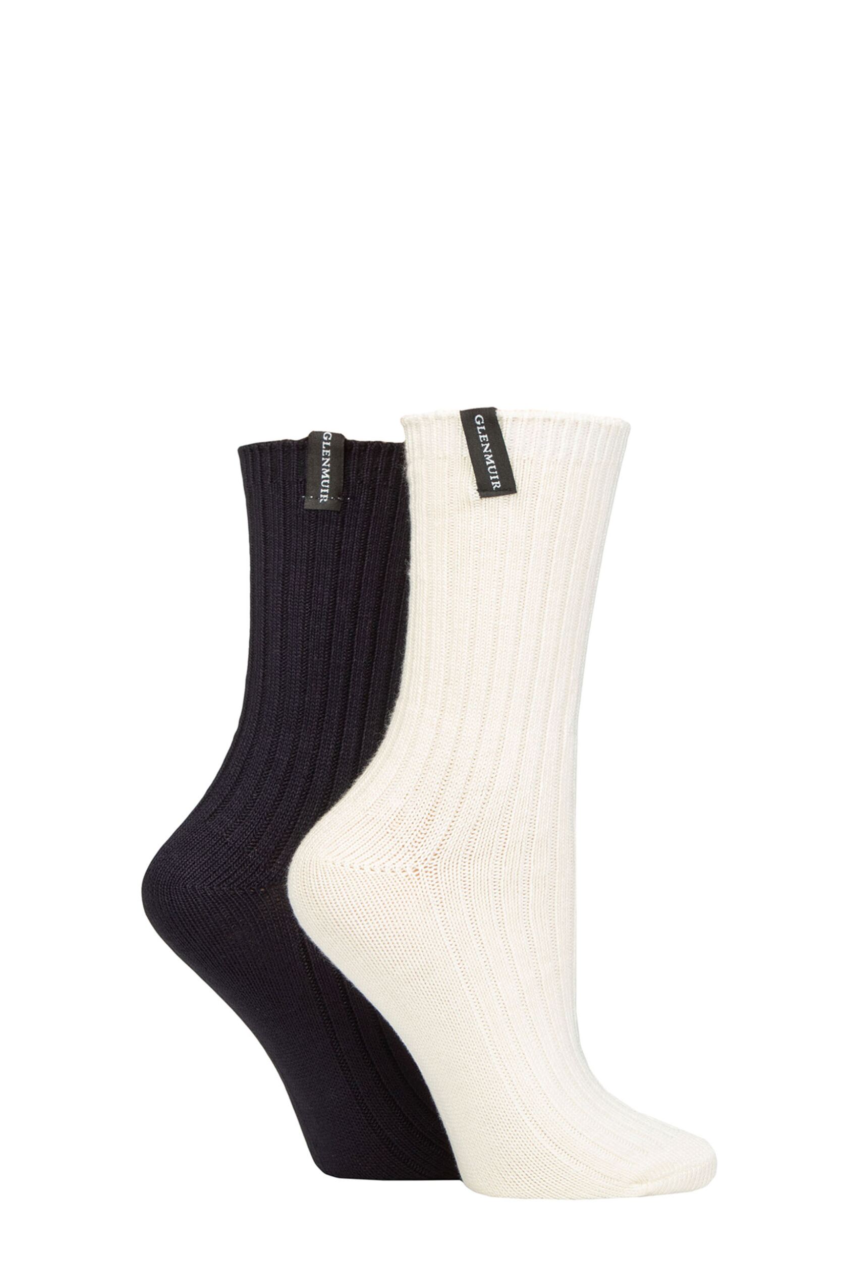 Women's 2 Pair Glenmuir Light Cushioned Bamboo Boot Socks Snow / Navy UK 4-8