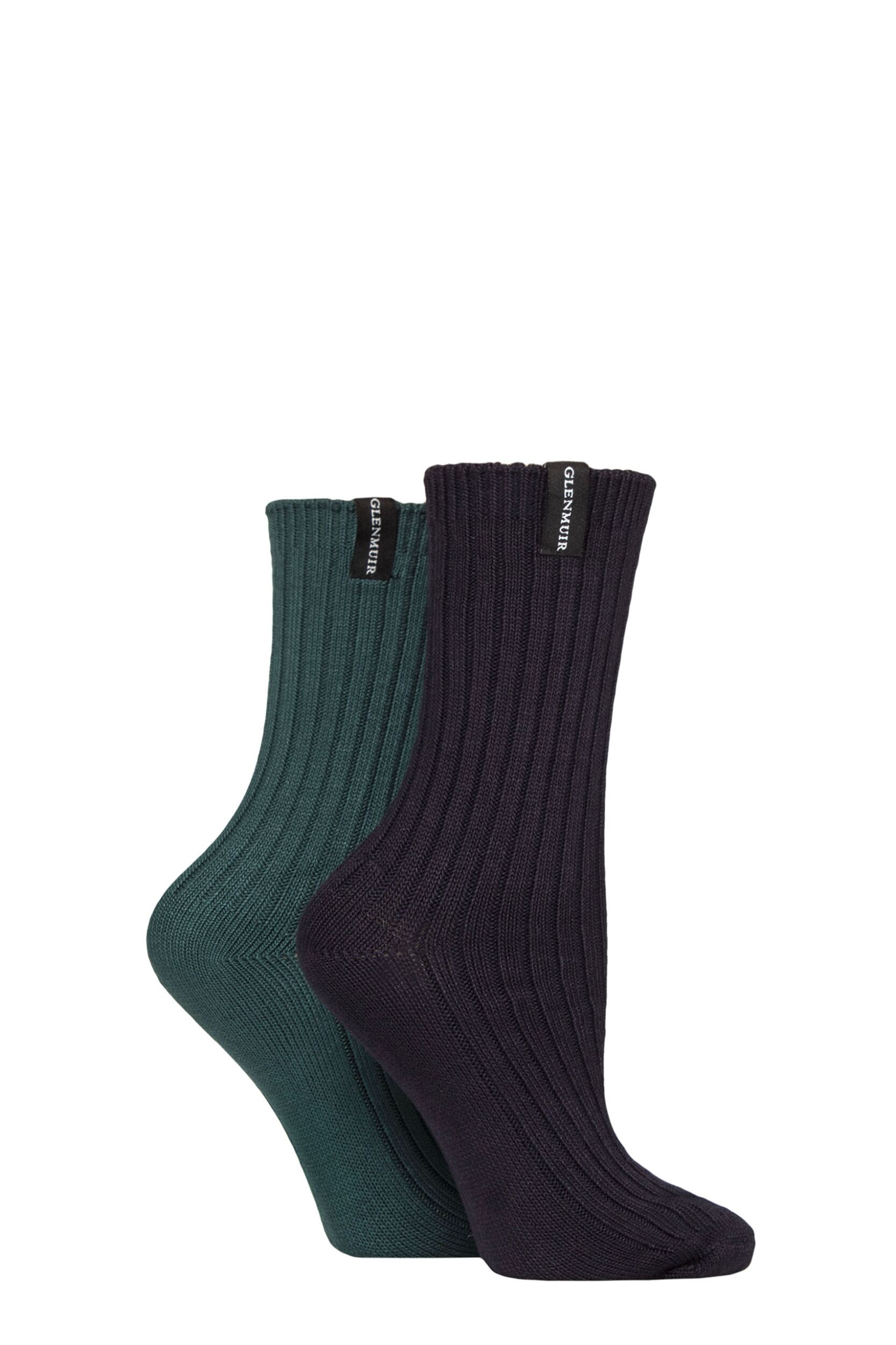 Image of Women's 2 Pair Glenmuir Light Cushioned Bamboo Boot Socks Navy / Green 4-8 Women's
