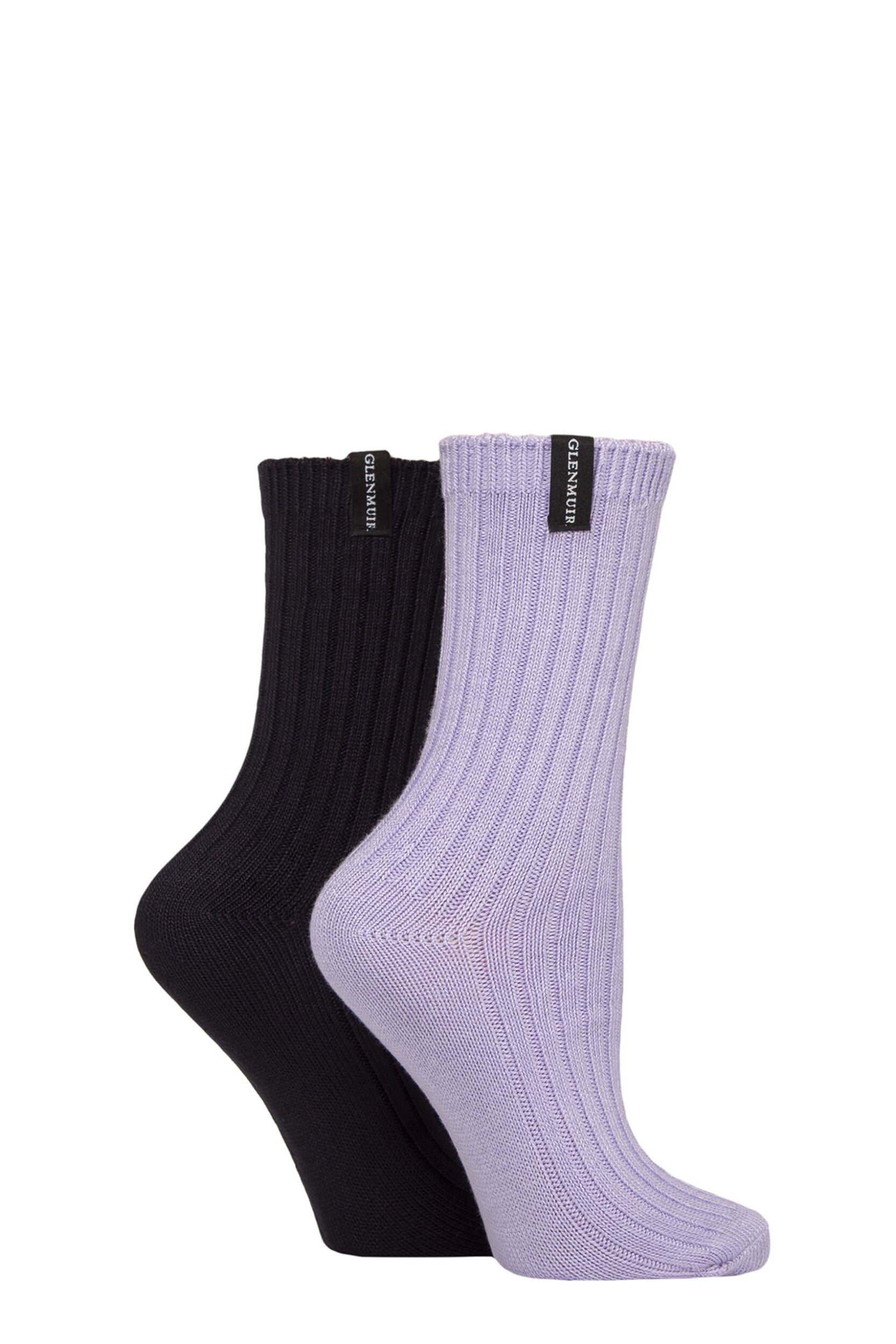 Image of Women's 2 Pair Glenmuir Light Cushioned Bamboo Boot Socks Lilac / Navy 4-8 Women's