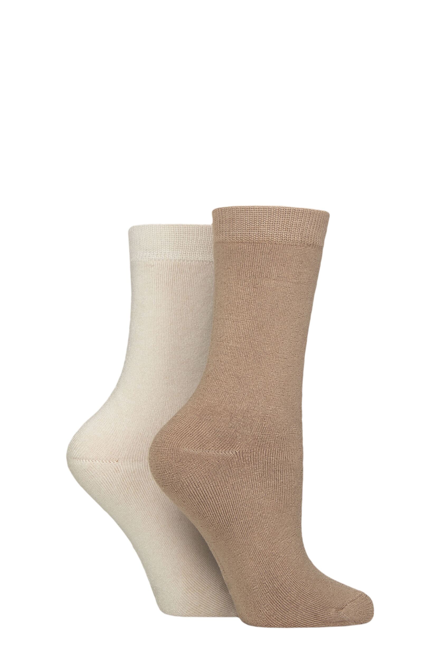 Women's 2 Pair Glenmuir Bamboo Cushioned Boot Socks Brown / Beige 4-8