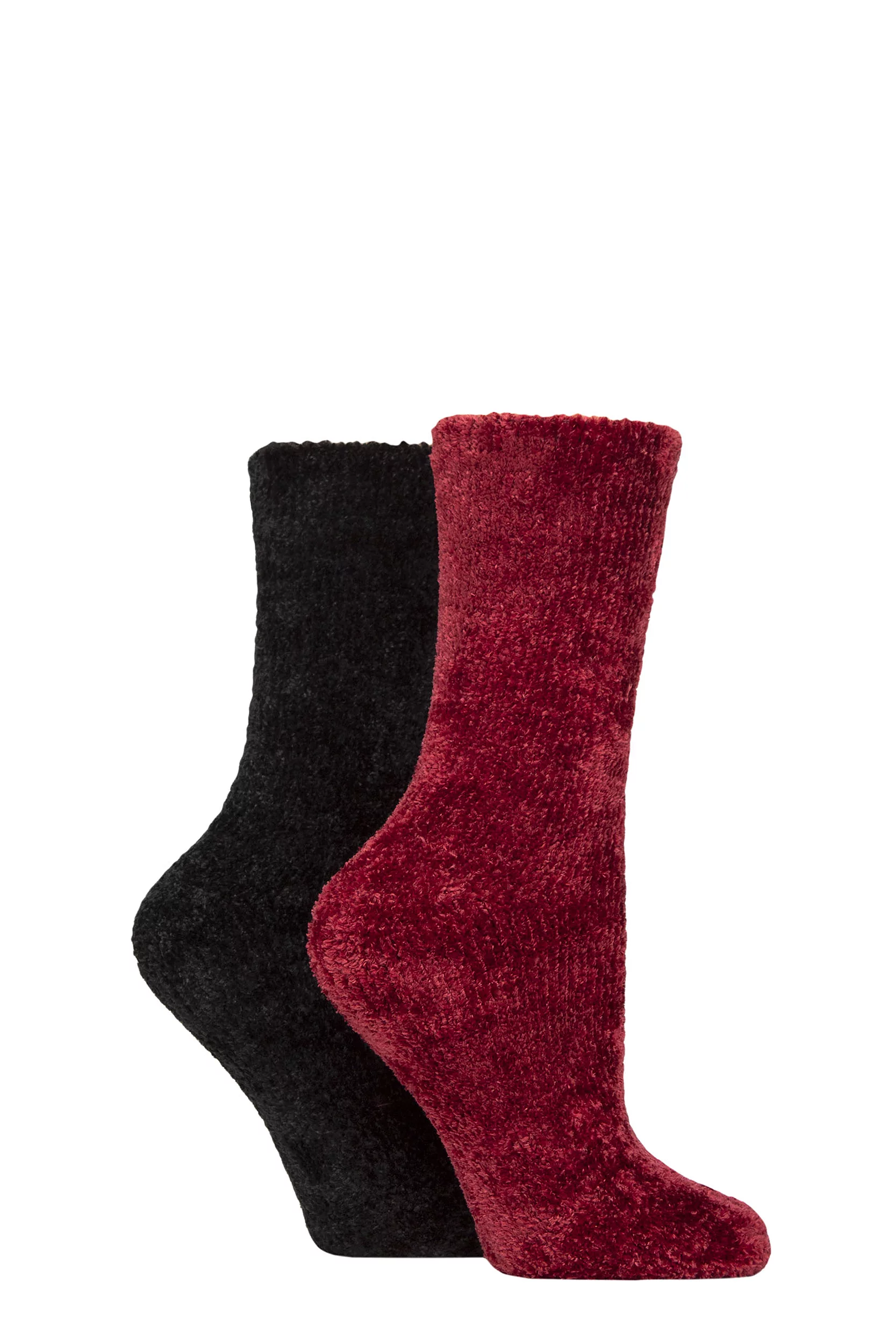 Women's 2 Pair Glenmuir Chenille Cosy Lounge Socks Burgundy / Black 4