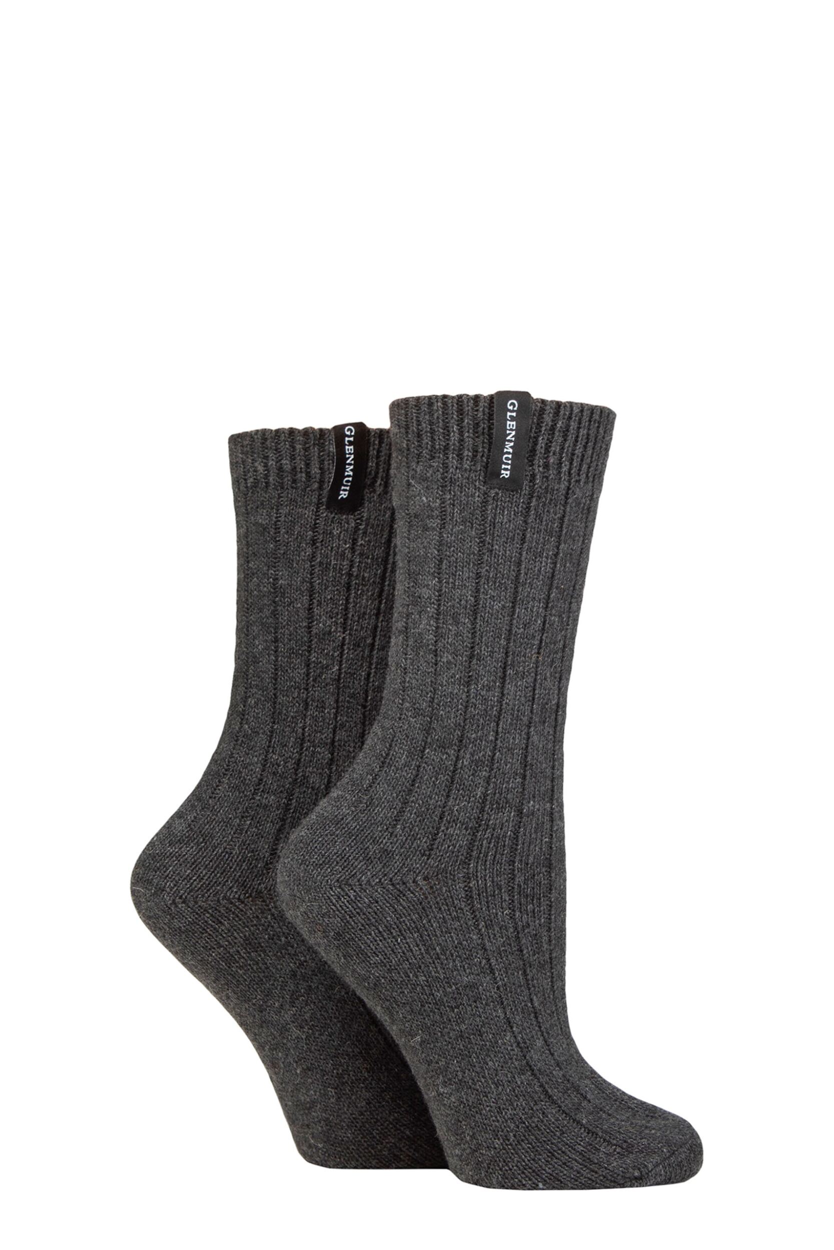 Women's 2 Pair Glenmuir Classic Boot Socks Charcoal UK 4-8