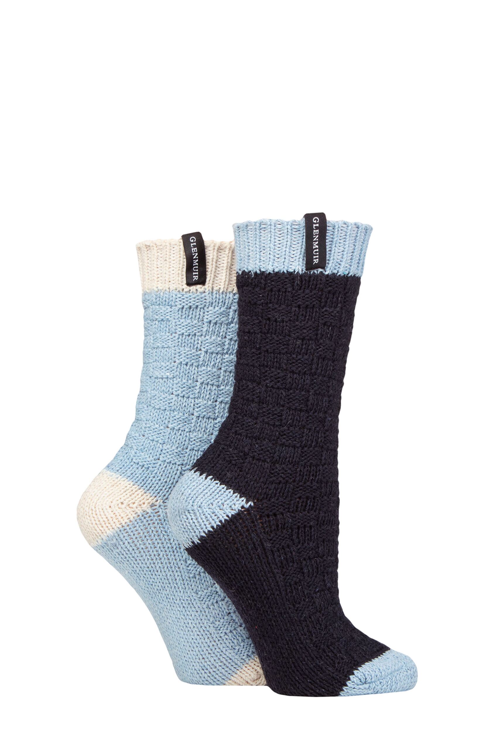 Women's 2 Pair Glenmuir Classic Fashion Boot Socks Square Navy UK 4-8