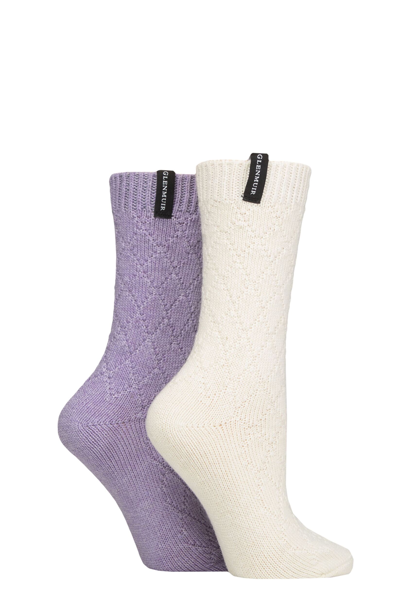 Women's 2 Pair Glenmuir Classic Fashion Boot Socks Diamond Stone / Purple 4-8