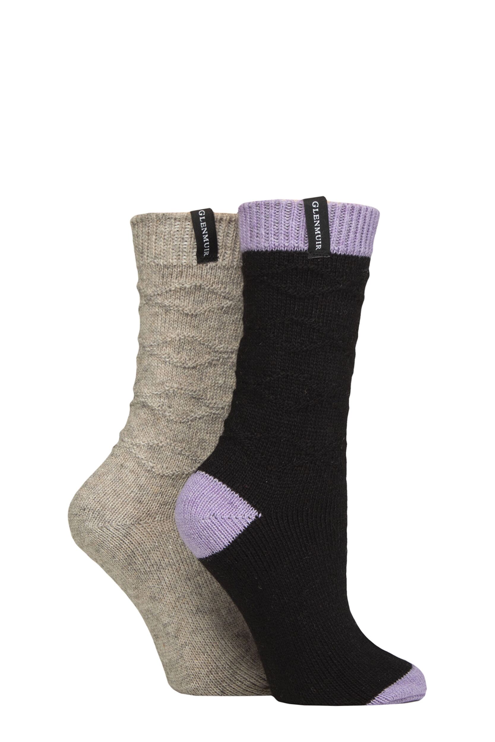 Women's 2 Pair Glenmuir Classic Fashion Boot Socks Wave Black / Beige 4-8