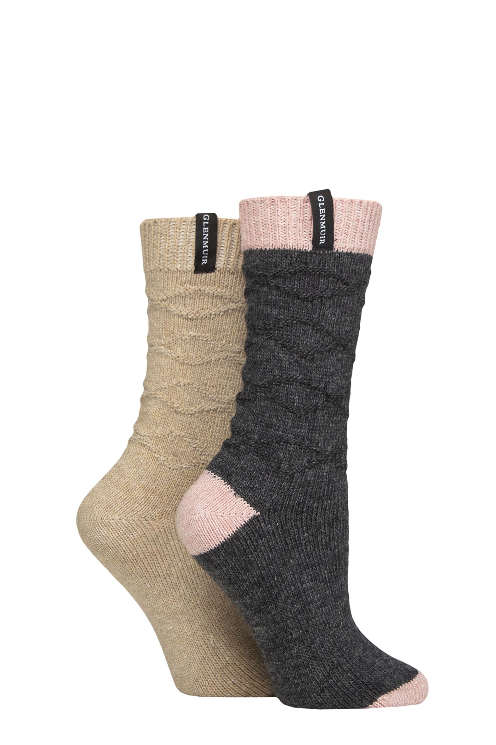 Women's 2 Pair Glenmuir Classic Fashion Boot Socks Wave Charcoal / Cream 4-8