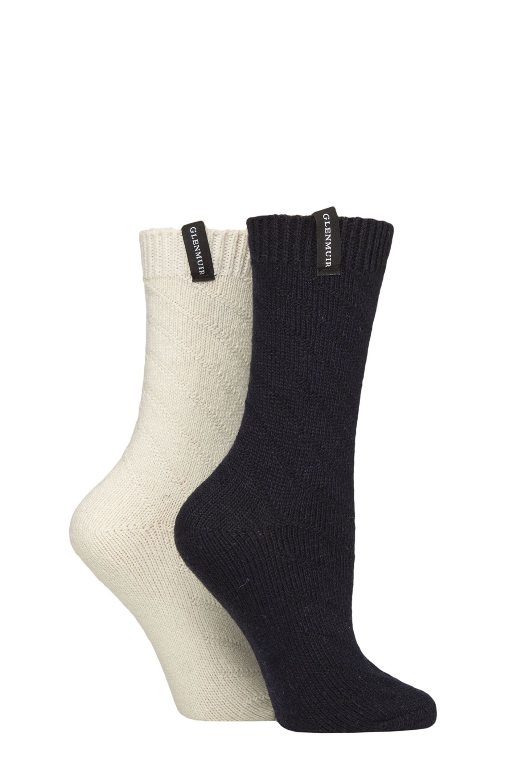 Women's 2 Pair Glenmuir Classic Fashion Boot Socks Diagonal Stripe Navy / Snow 4-8 Women's
