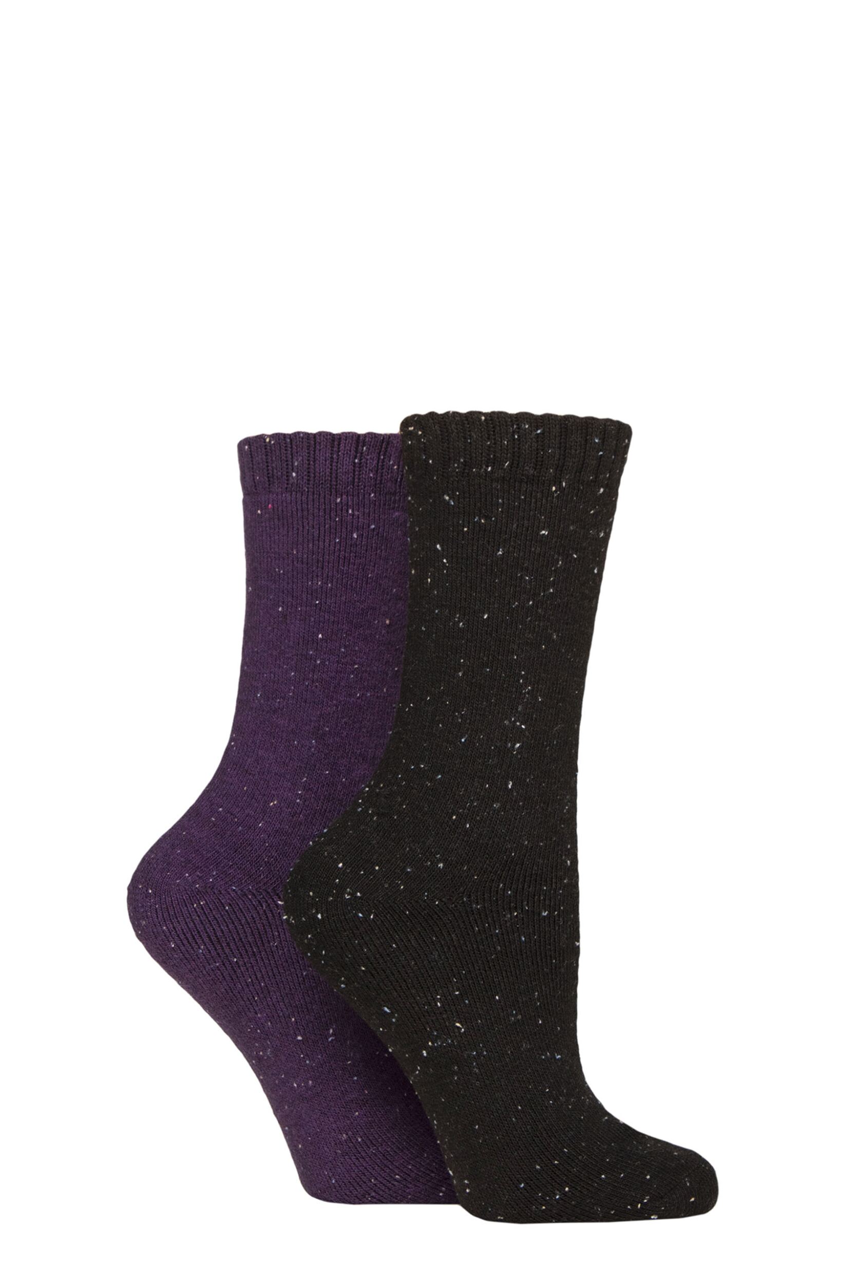 Image of Women's 2 Pair Glenmuir Fully Cushioned Thermal Boot Socks Purple / Black 4-8 Women's