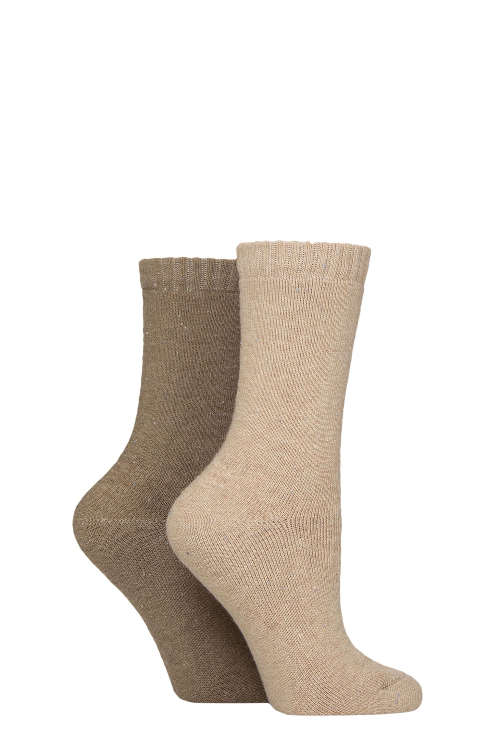 Image of Women's 2 Pair Glenmuir Fully Cushioned Thermal Boot Socks Brown / Beige 4-8 Women's
