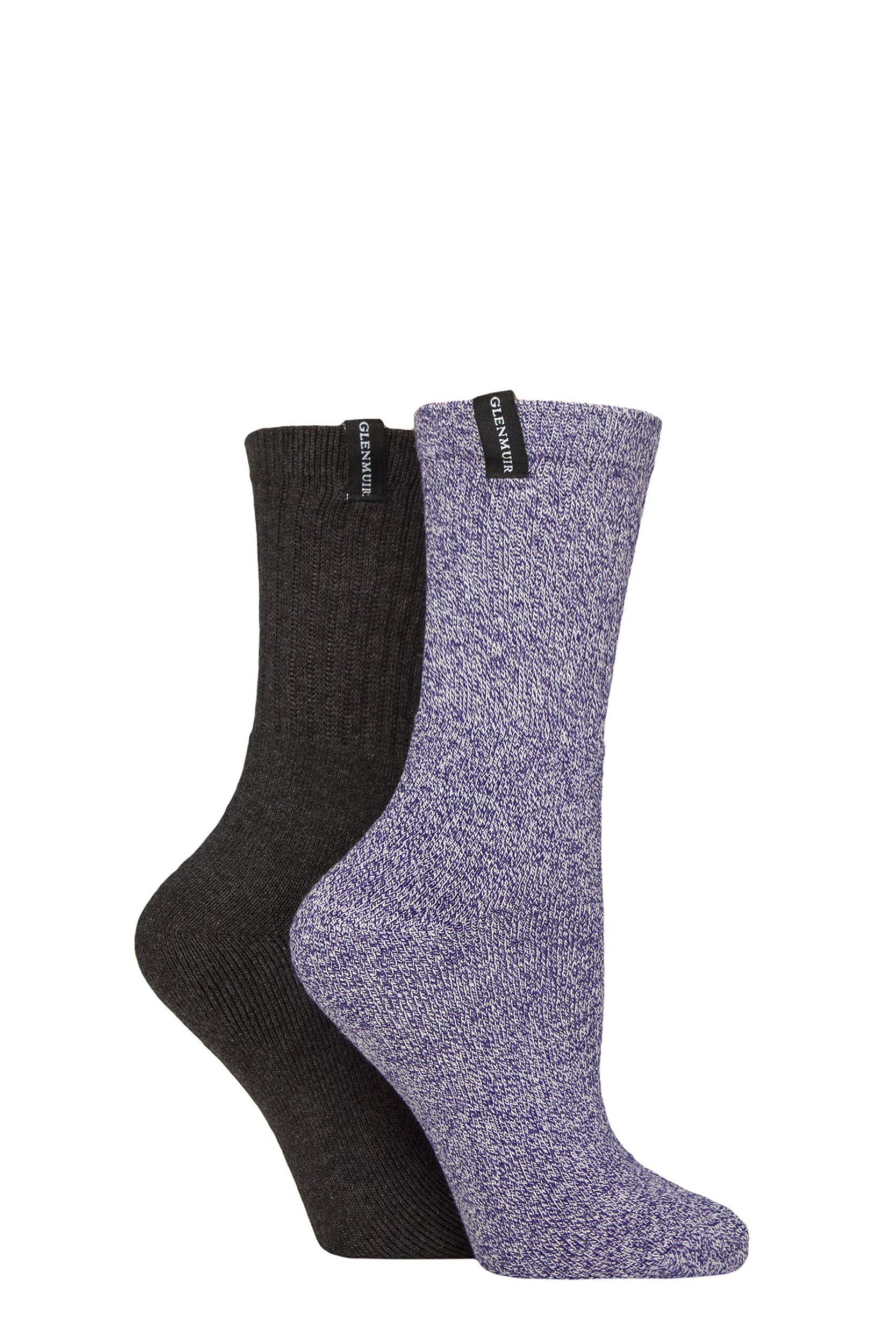 Women's 2 Pair Glenmuir Classic Cushioned Cotton Boot Socks Purple / Charcoal 4-8 Women'