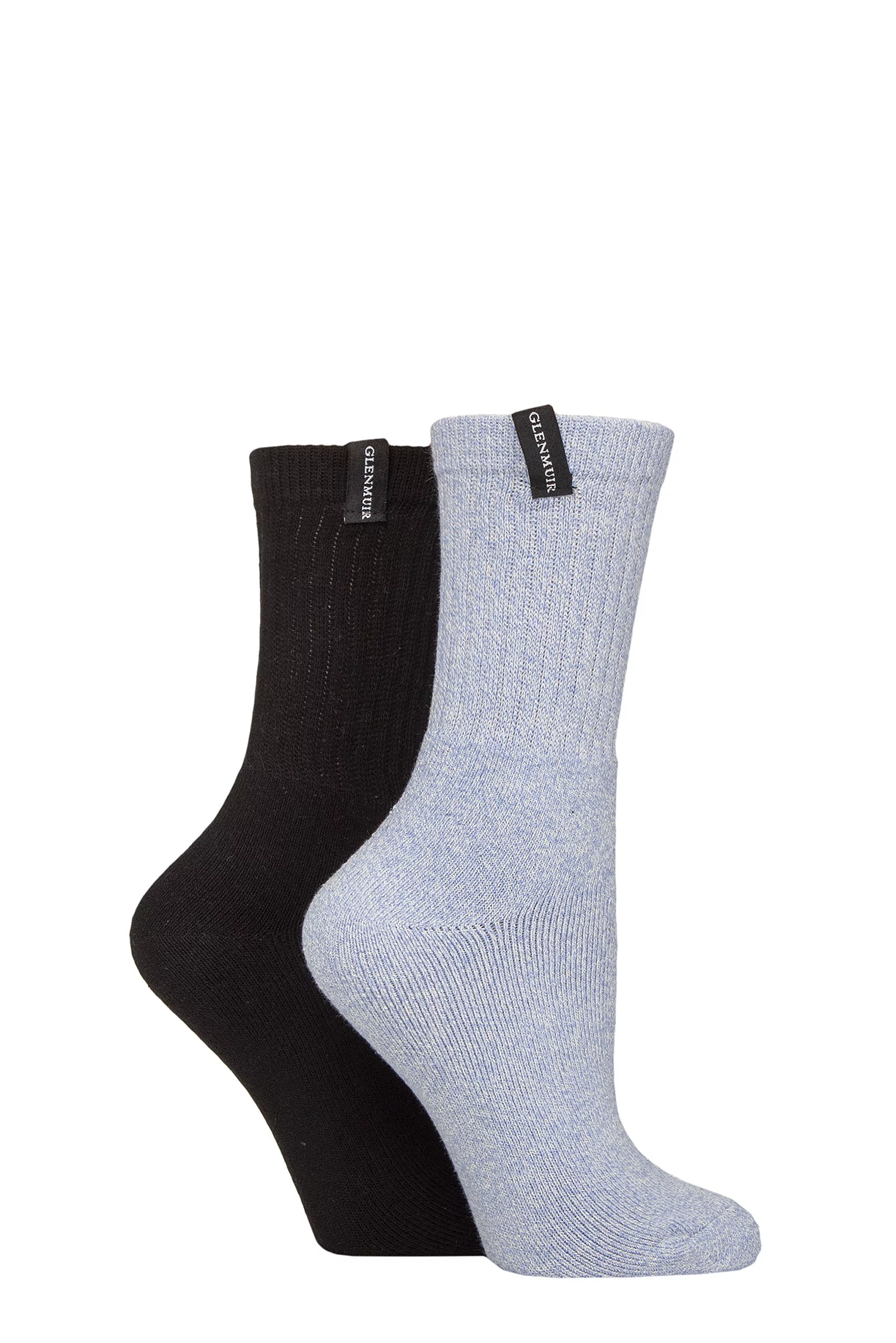 Women's 2 Pair Glenmuir Classic Cushioned Cotton Boot Socks Blue / Black 4-8 Women'