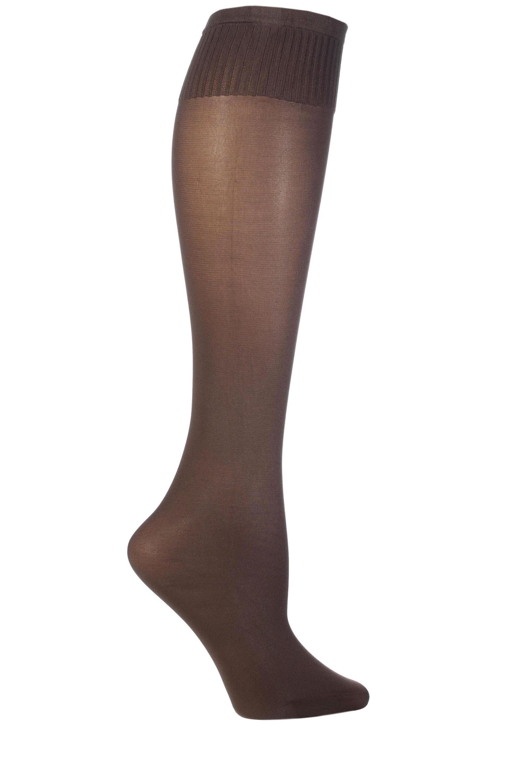 1 Pair Dark Brown Laura Microfibre Knee Highs Ladies One Size - Trasparenze