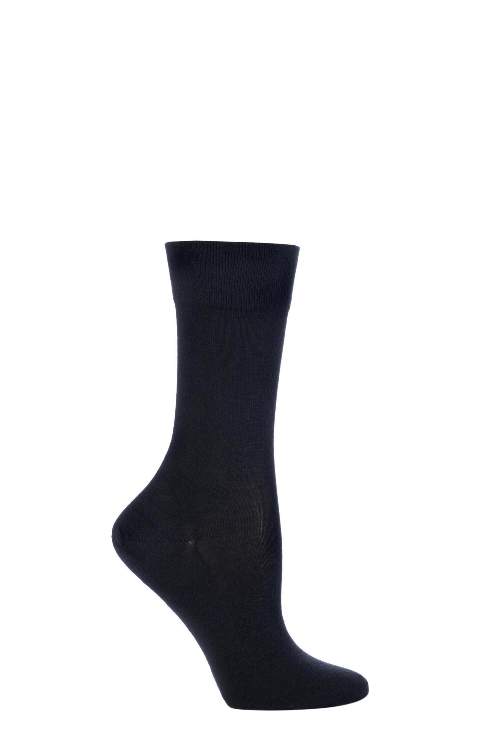 1 Pair Dark Navy Sensitive London Left And Right Comfort Cuff Cotton Socks Ladies 2.5-5 Ladies - Falke