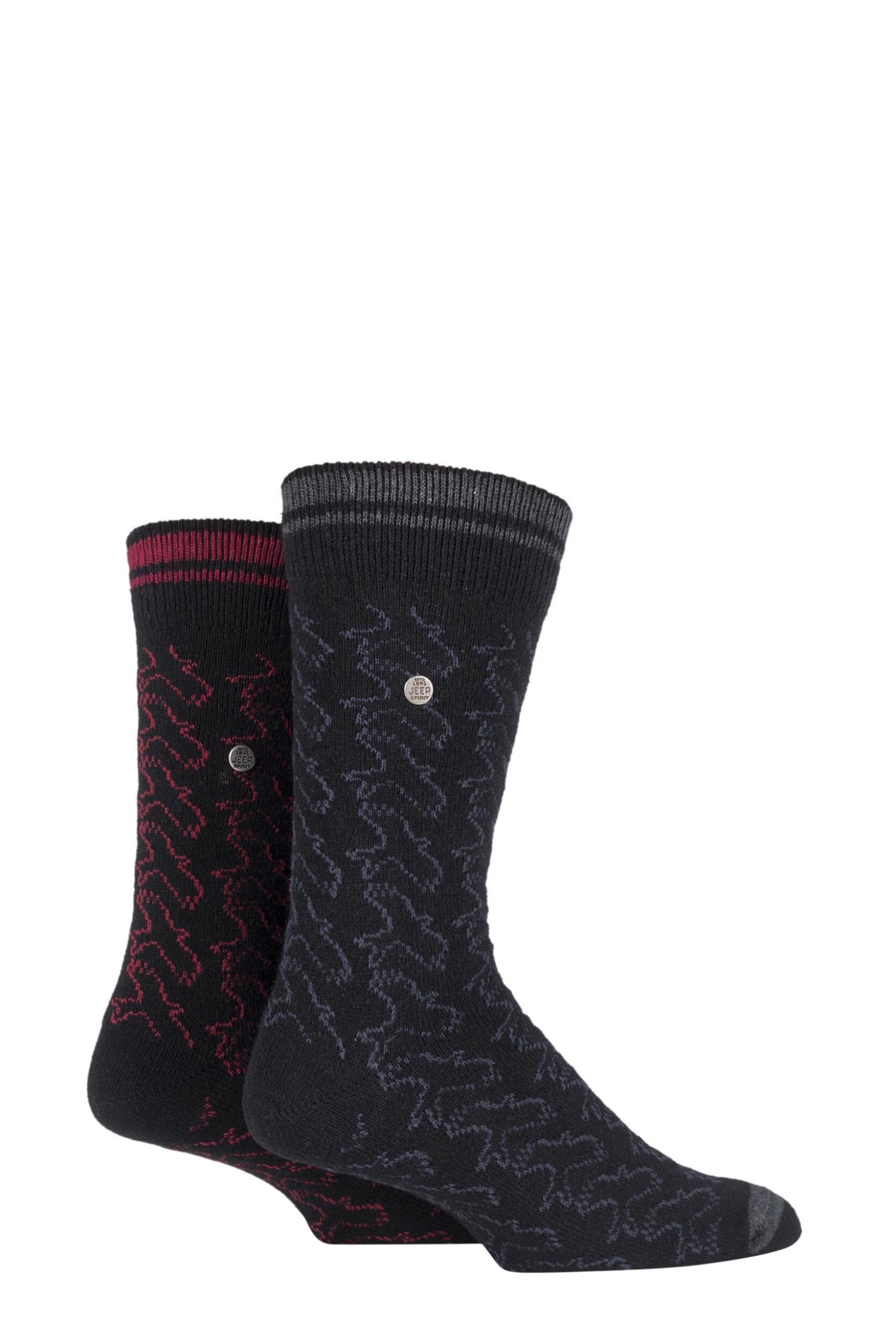 2 Pair Black / Red Spirit Eagle Pattern Wool Mix Socks Men's 6-11 Mens - Jeep