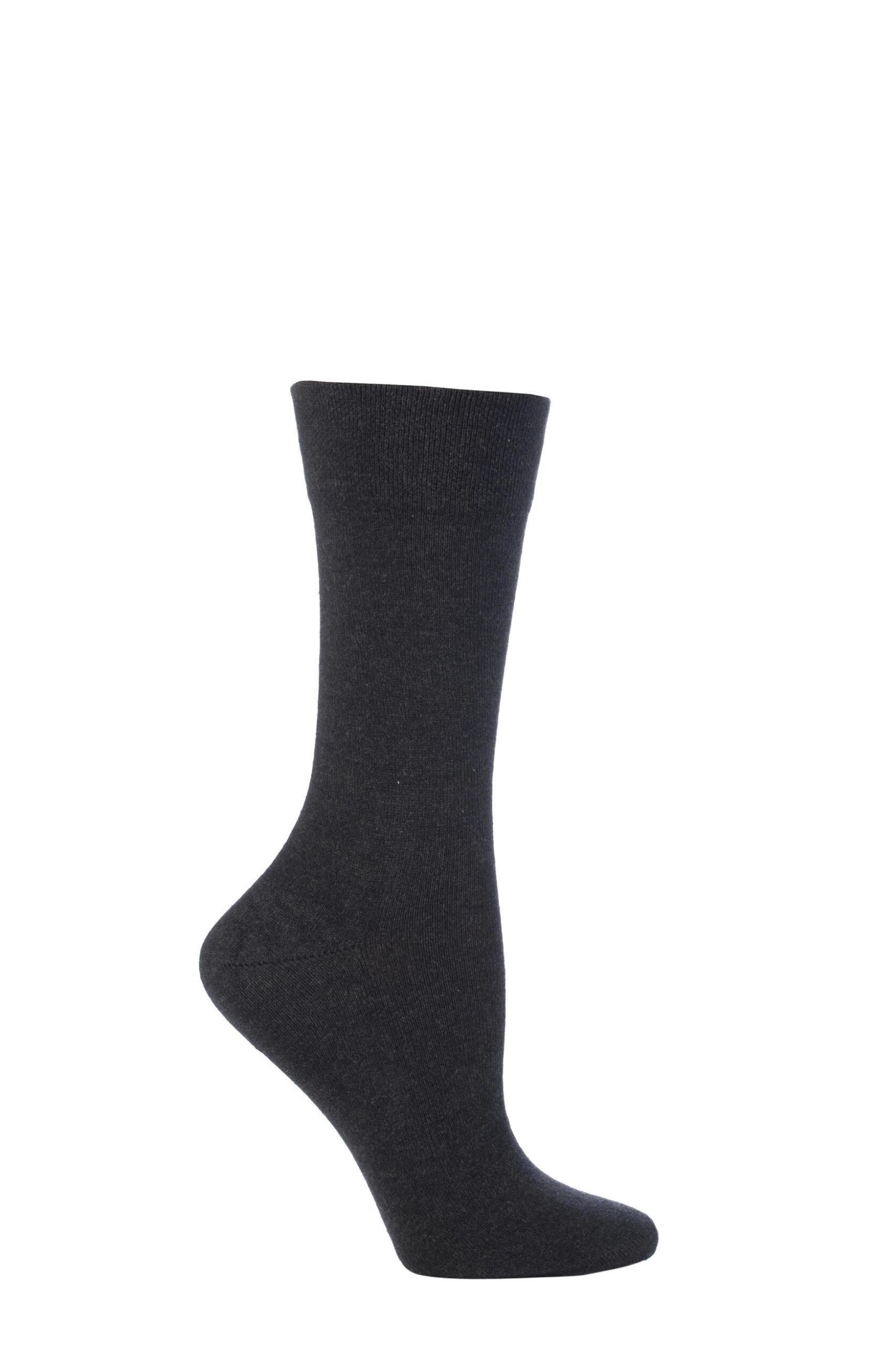 1 Pair Anthracite Sensitive London Left And Right Comfort Cuff Cotton Socks Ladies 2.5-5 Ladies - Falke