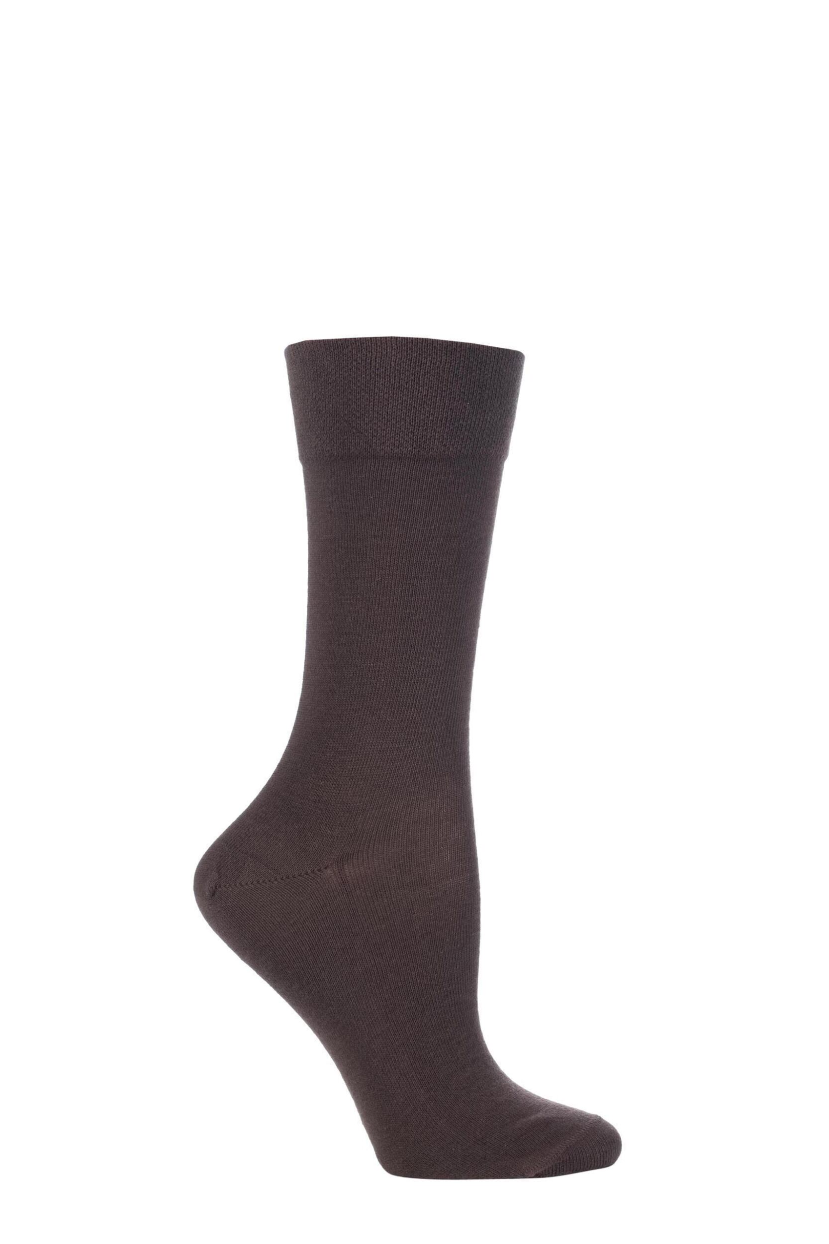 1 Pair Dark Brown Sensitive London Left And Right Comfort Cuff Cotton Socks Ladies 2.5-5 Ladies - Falke
