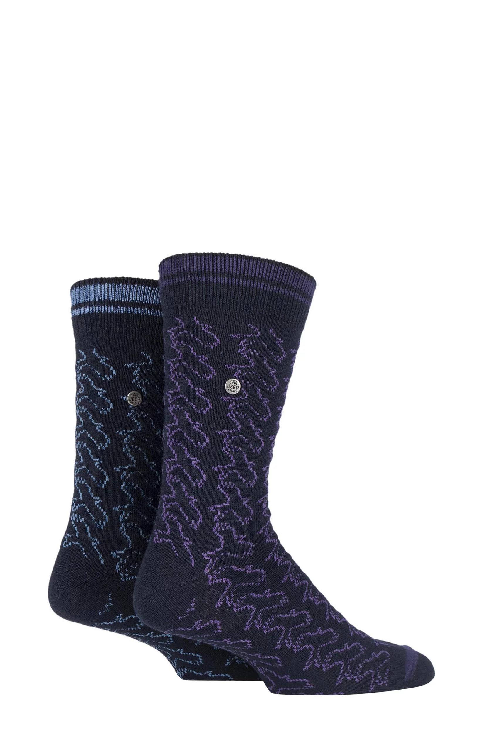 2 Pair Navy / Purple Spirit Eagle Pattern Wool Mix Socks Men's 6-11 Mens - Jeep