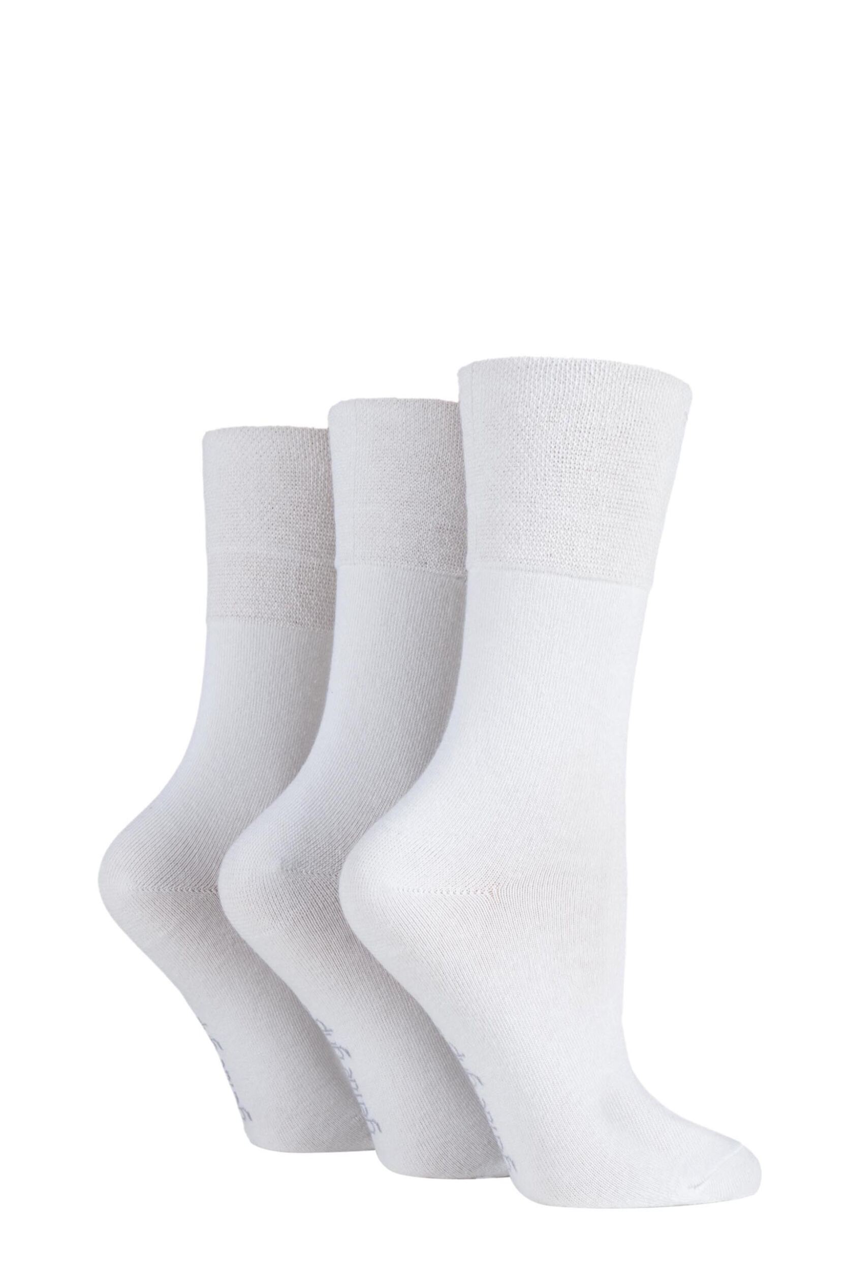 3 Pair White Plain Cotton Socks Ladies 4-8 Ladies - Gentle Grip