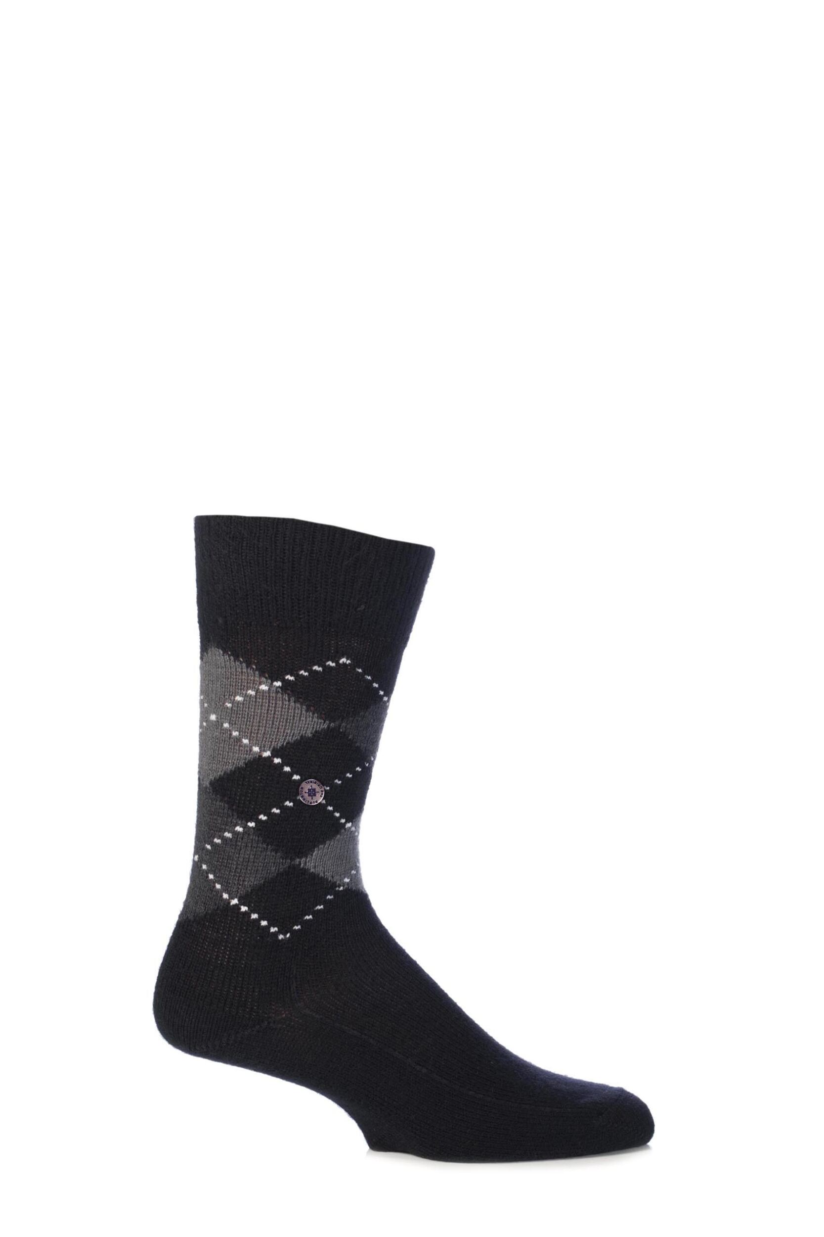 1 Pair Black / Grey Preston Extra Soft Feeling Argyle Socks Men's 11-14 Mens - Burlington