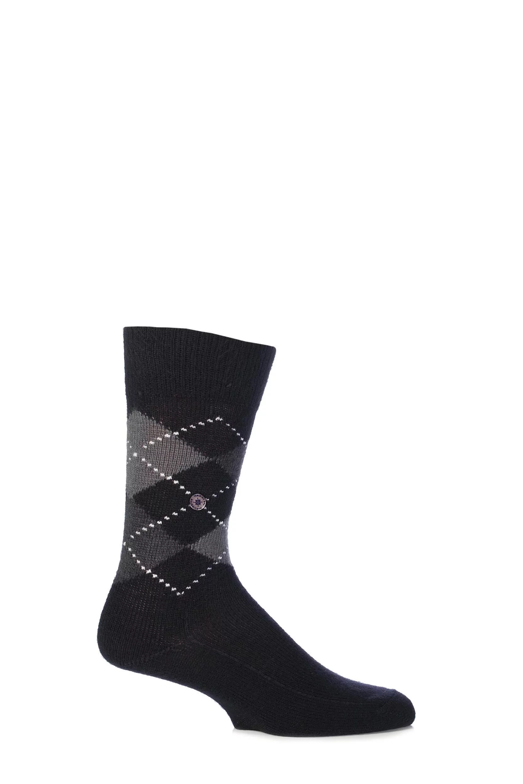 1 Pair Black / Grey Preston Extra Soft Feeling Argyle Socks Men's 11-14 Mens - Burlington