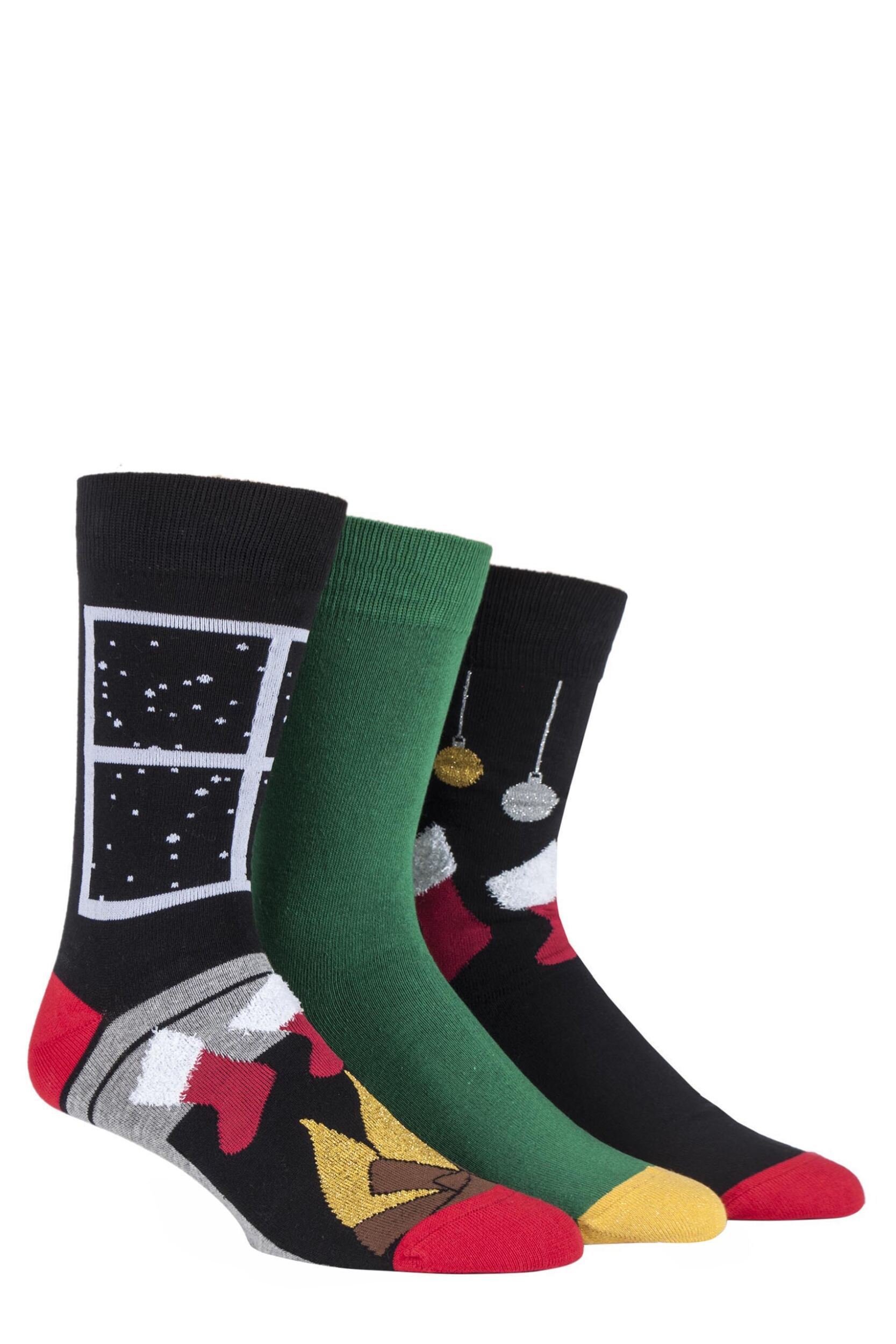 3 Pair Stockings and Fireplace Christmas Inspired Socks Men's 6-11 Mens - Wild Feet