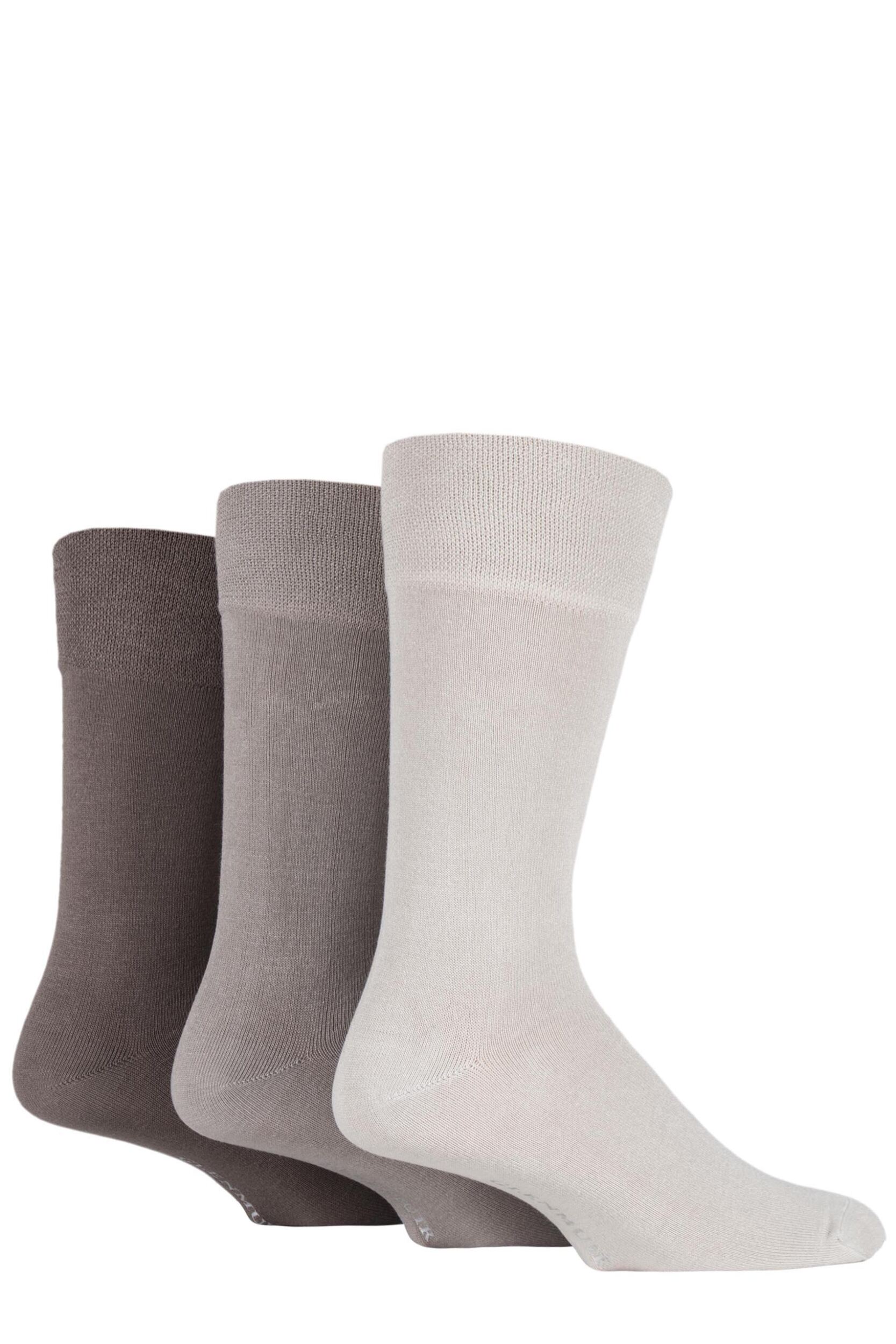 3 Pair Beige Plain Comfort Cuff Socks Men's 7-11 Mens - Glenmuir