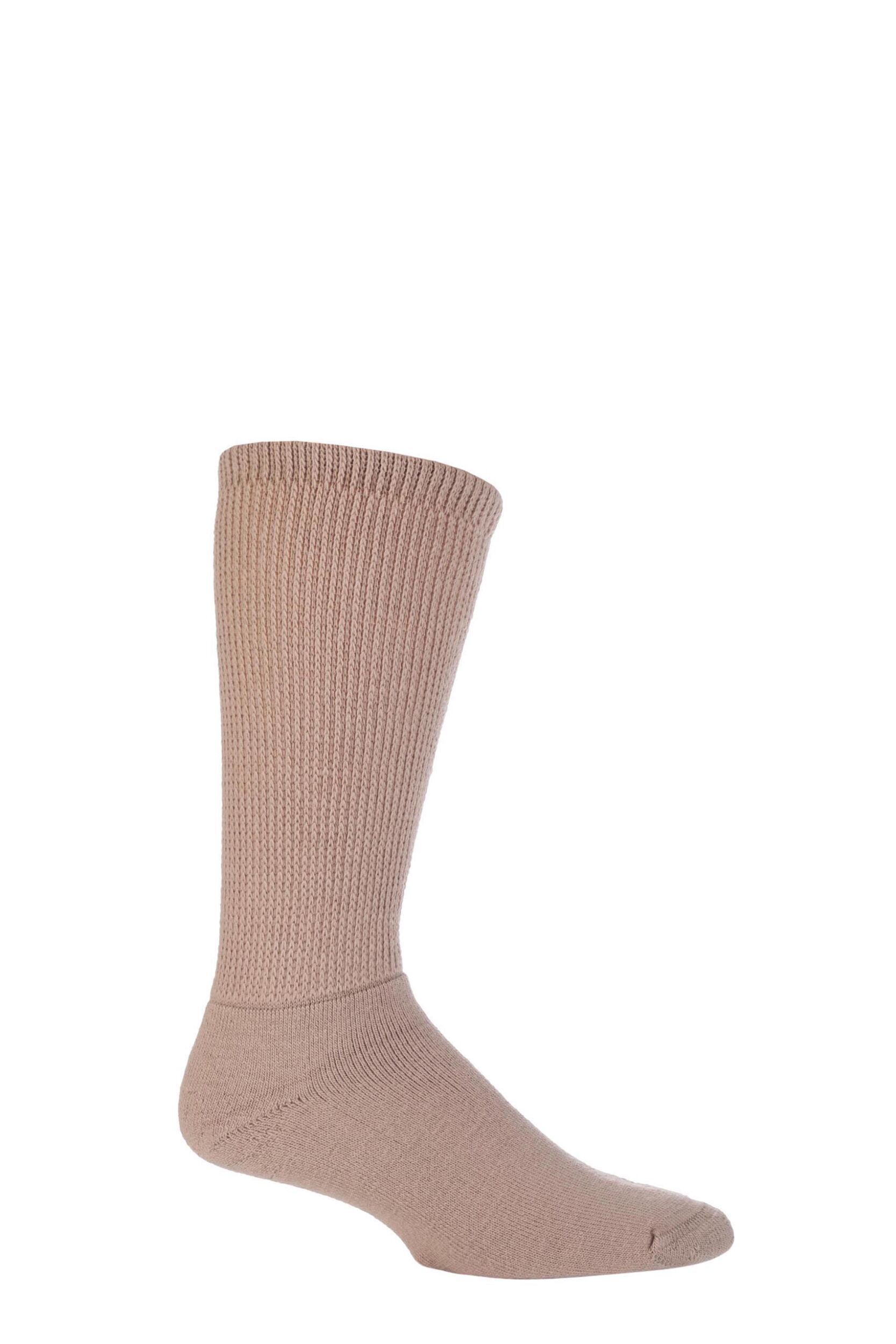 Image of 1 Pair Beige Wool Diabetic Socks Mens - HJ Hall